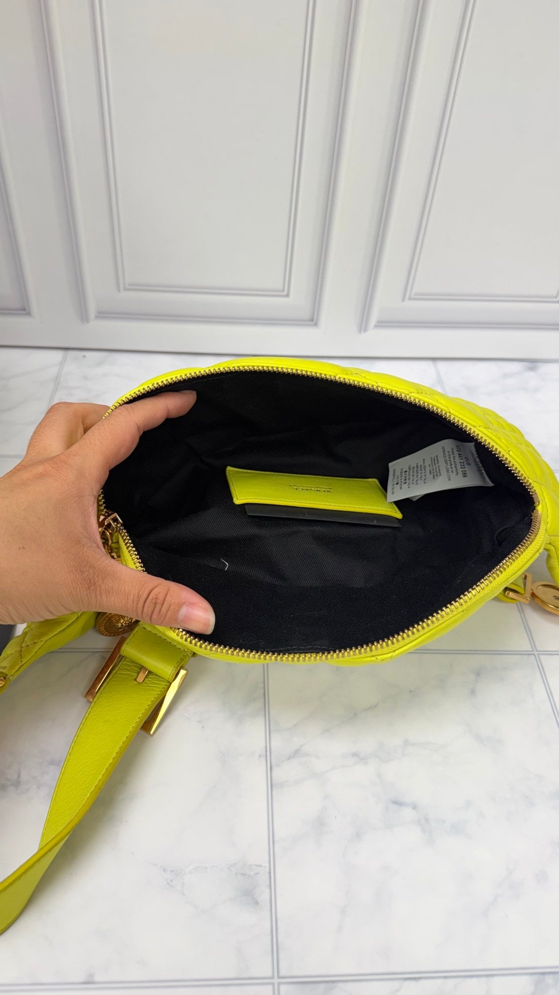 Versace Neon Green Quilted Leather Medusa Belt Bag 