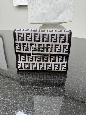 Fendi Grey And Black Zucca Canvas Compact Wallet