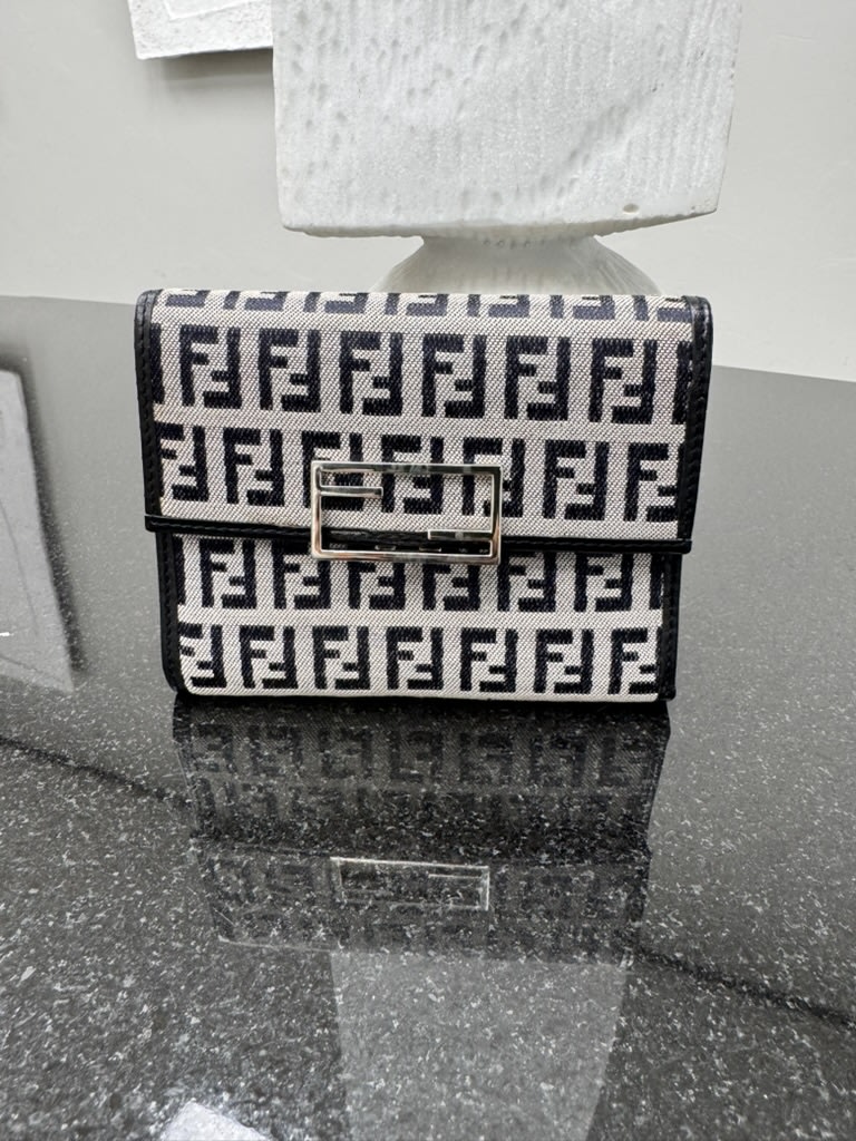 Fendi Grey And Black Zucca Canvas Compact Wallet