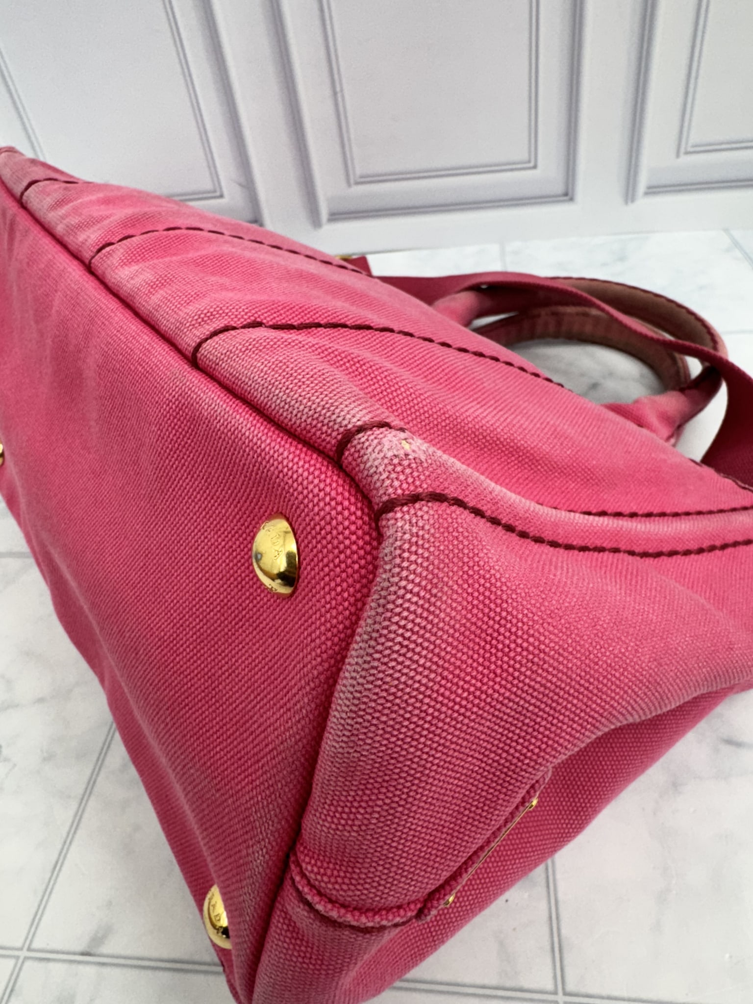 Prada Pink Canvas Canapa Small Tote Bag