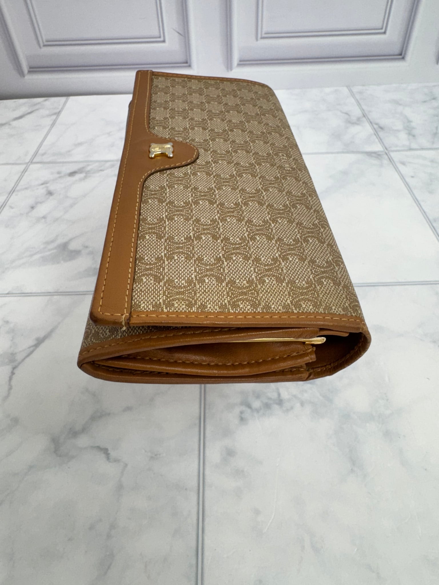 Celine Light Brown Macadam Coated Canvas Long Wallet