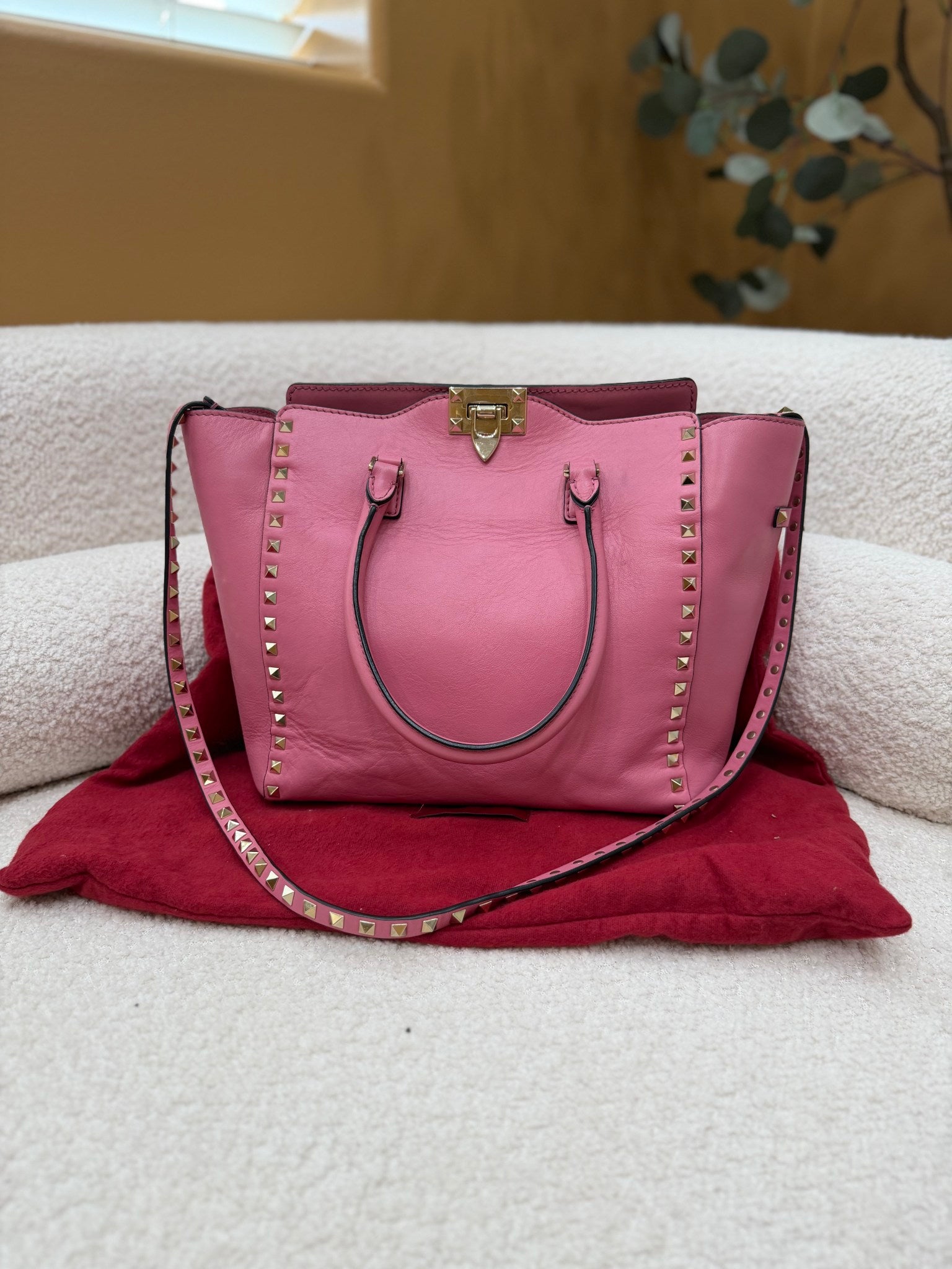 Valentino Pink Leather Rockstud 2Way Handbag