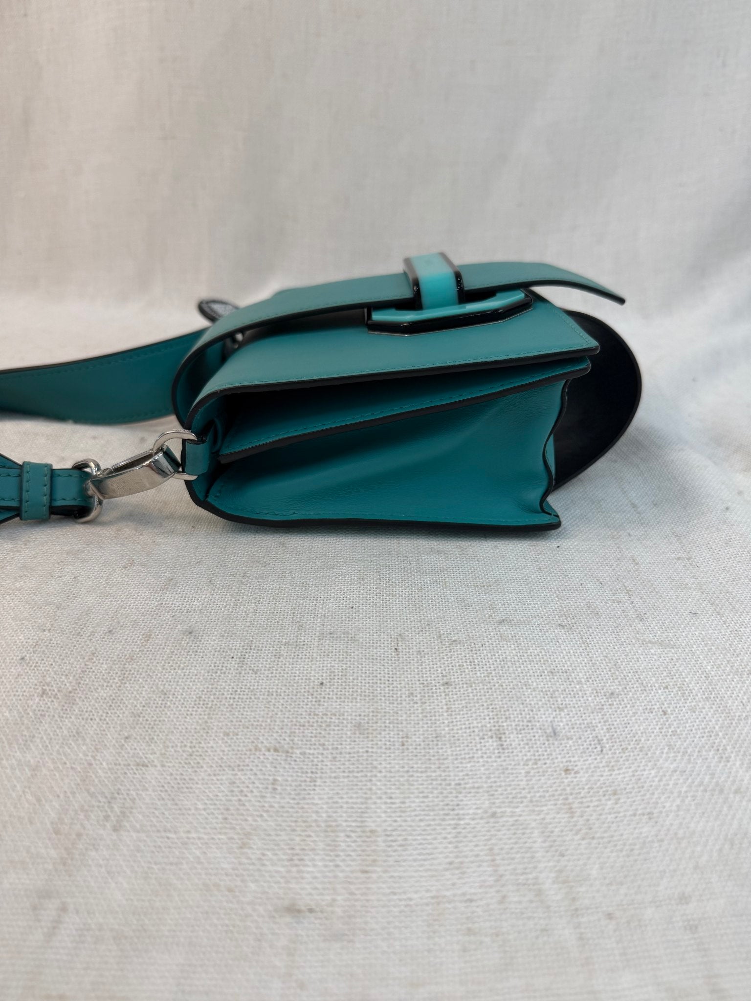 Prada Teal Leather Plex Ribbon Shoulder Bag