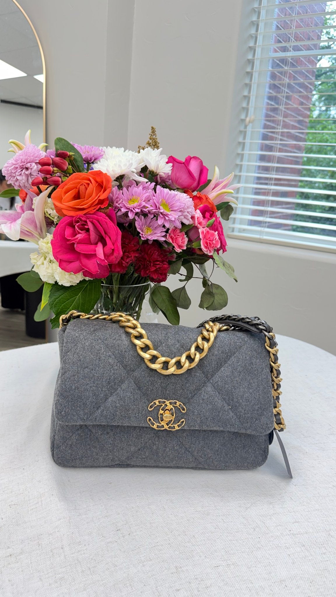 BRAND NEW - Chanel Grey Wool Medium Chanel  19 Flap Bag 