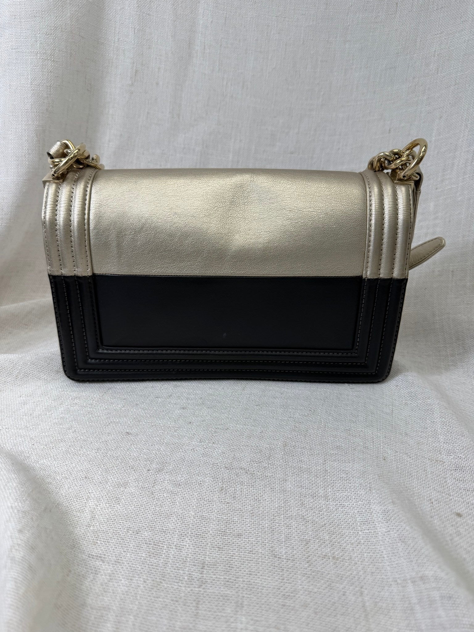 Chanel Black And Gold Calfskin Leather Boy Flap Bag 