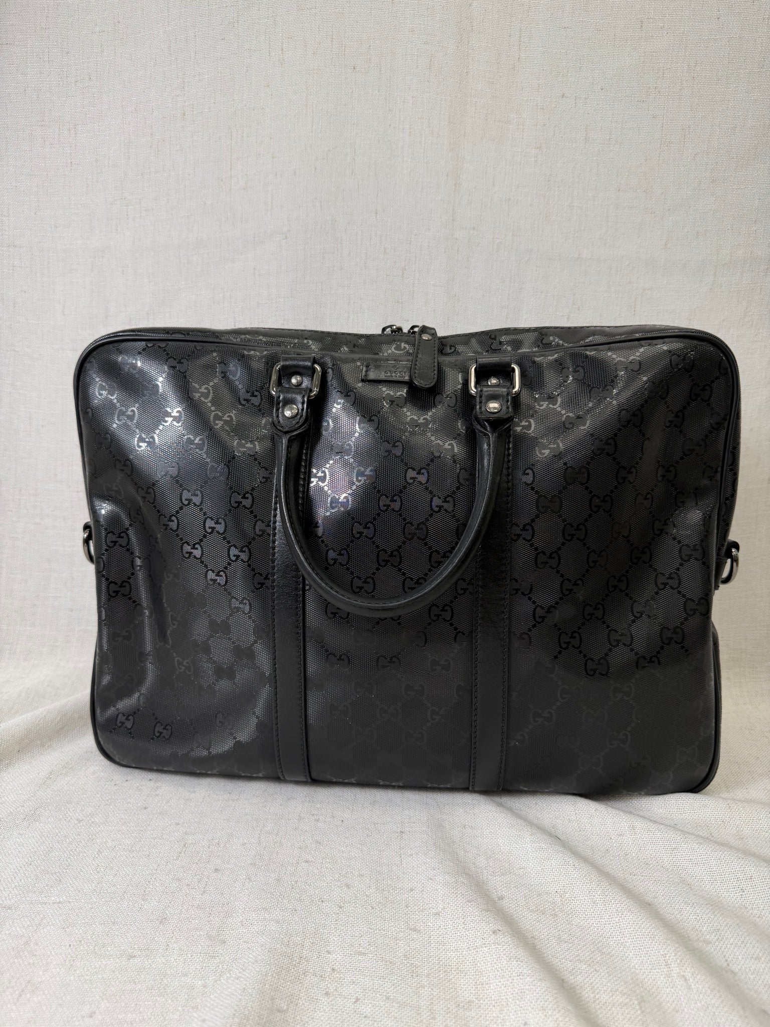 Gucci Black GG Print Coated Nylon Briefcase