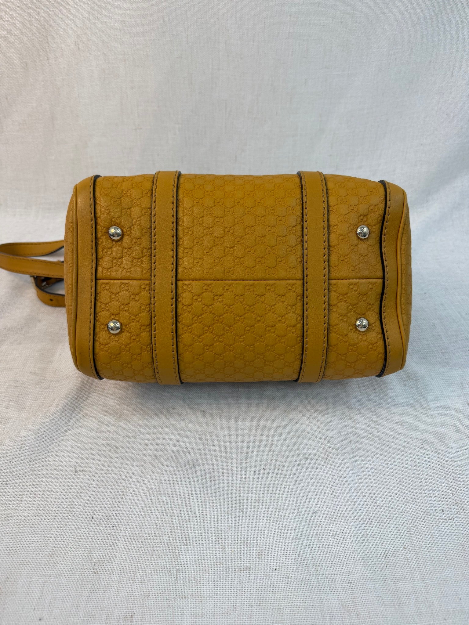 Gucci Mustard Yellow Leather Microguccissima Boston Bag