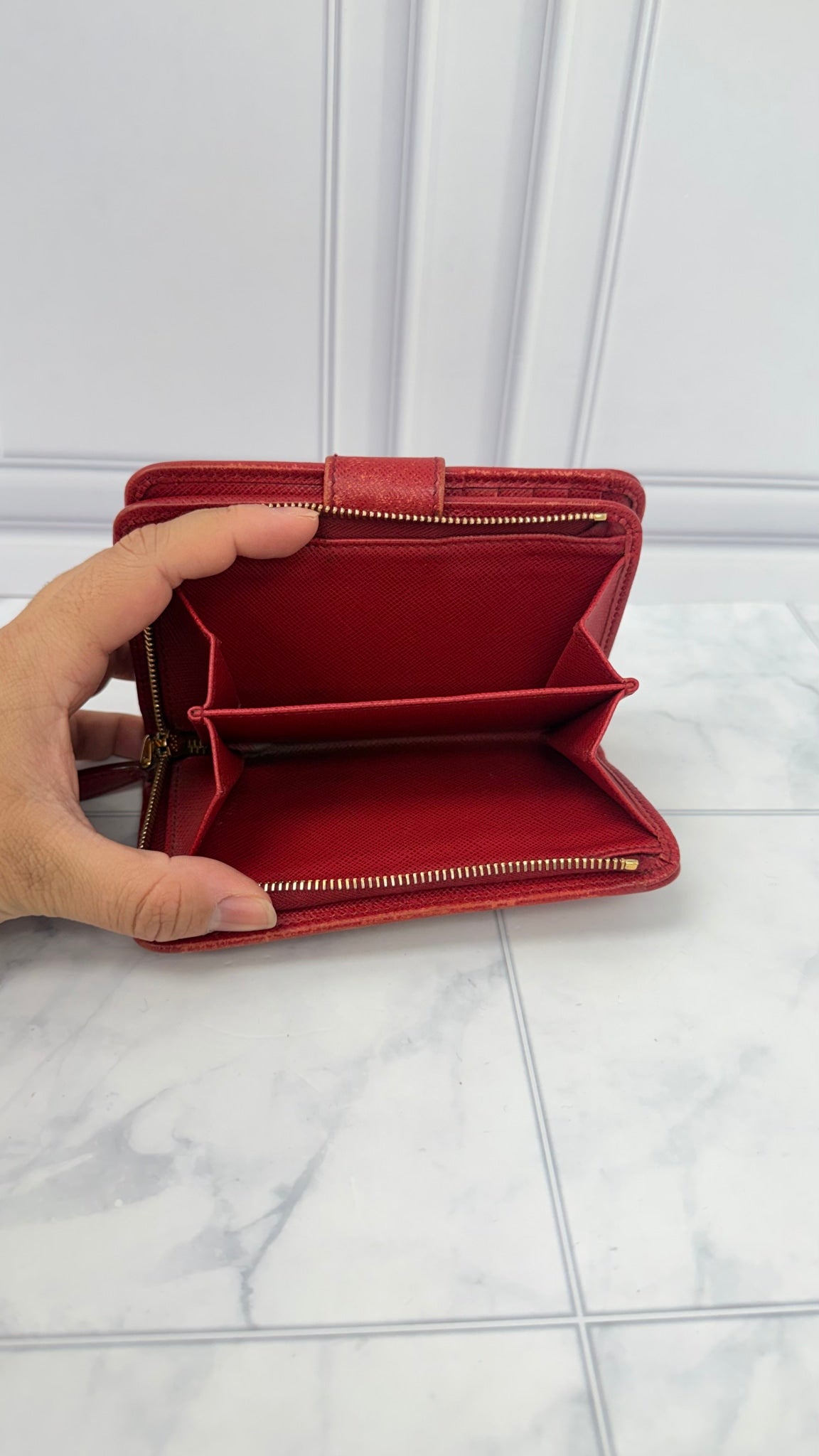 Prada Red Saffiano Leather Compact Wallet 