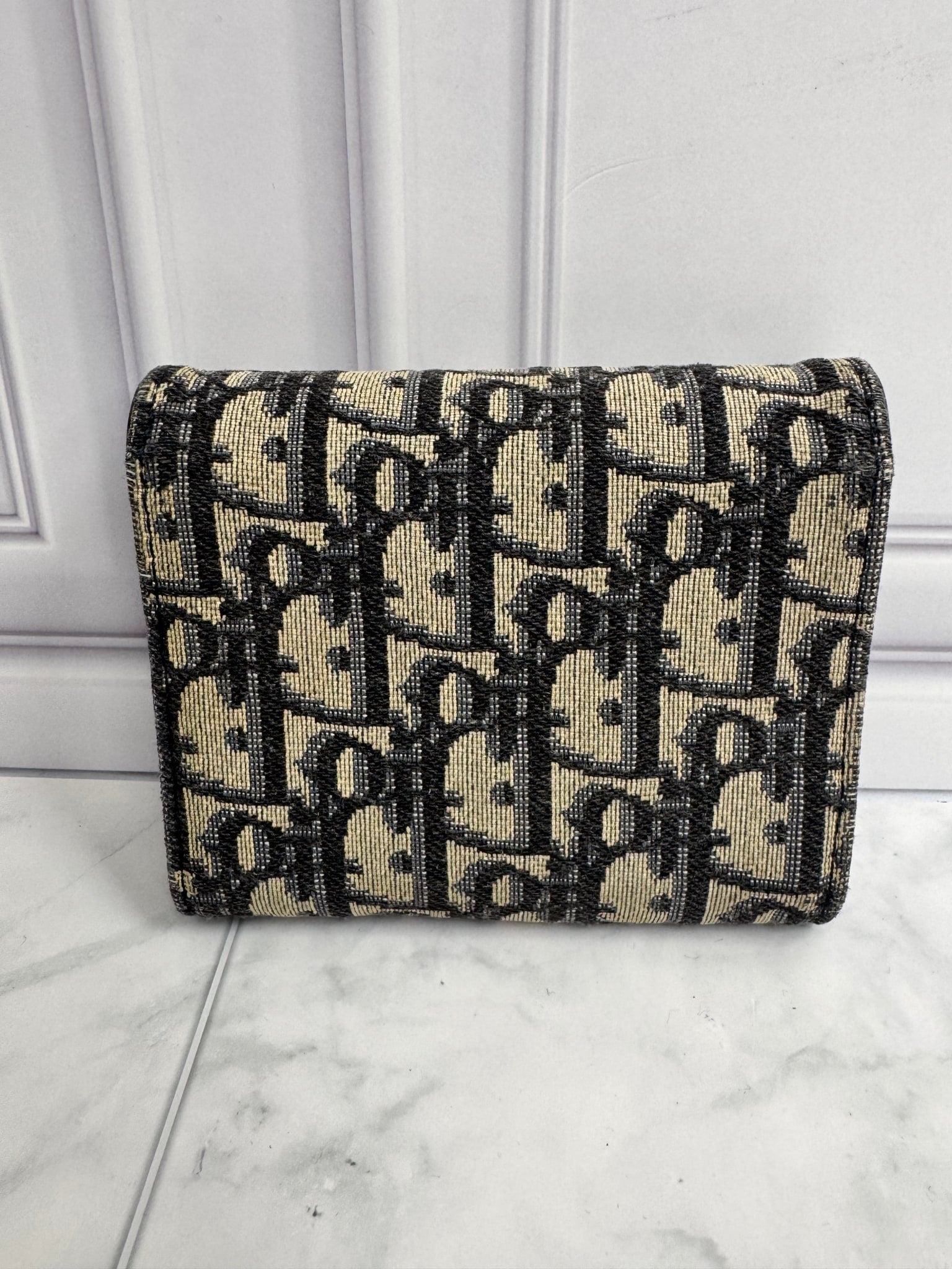 Christian Dior Blue Oblique Jacquard Saddle Card Holder