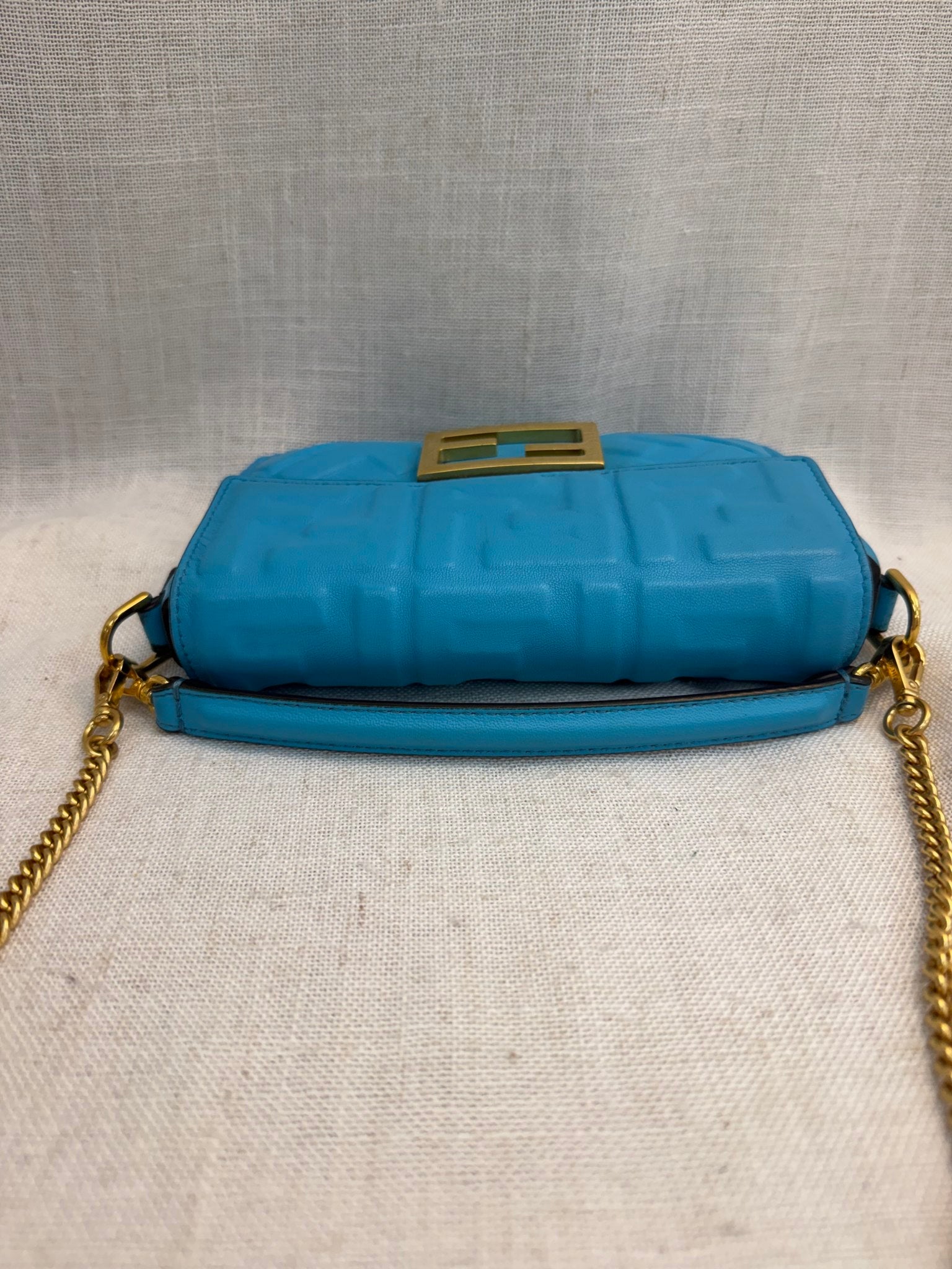 Fendi Blue Leather Baguette Mini Bag