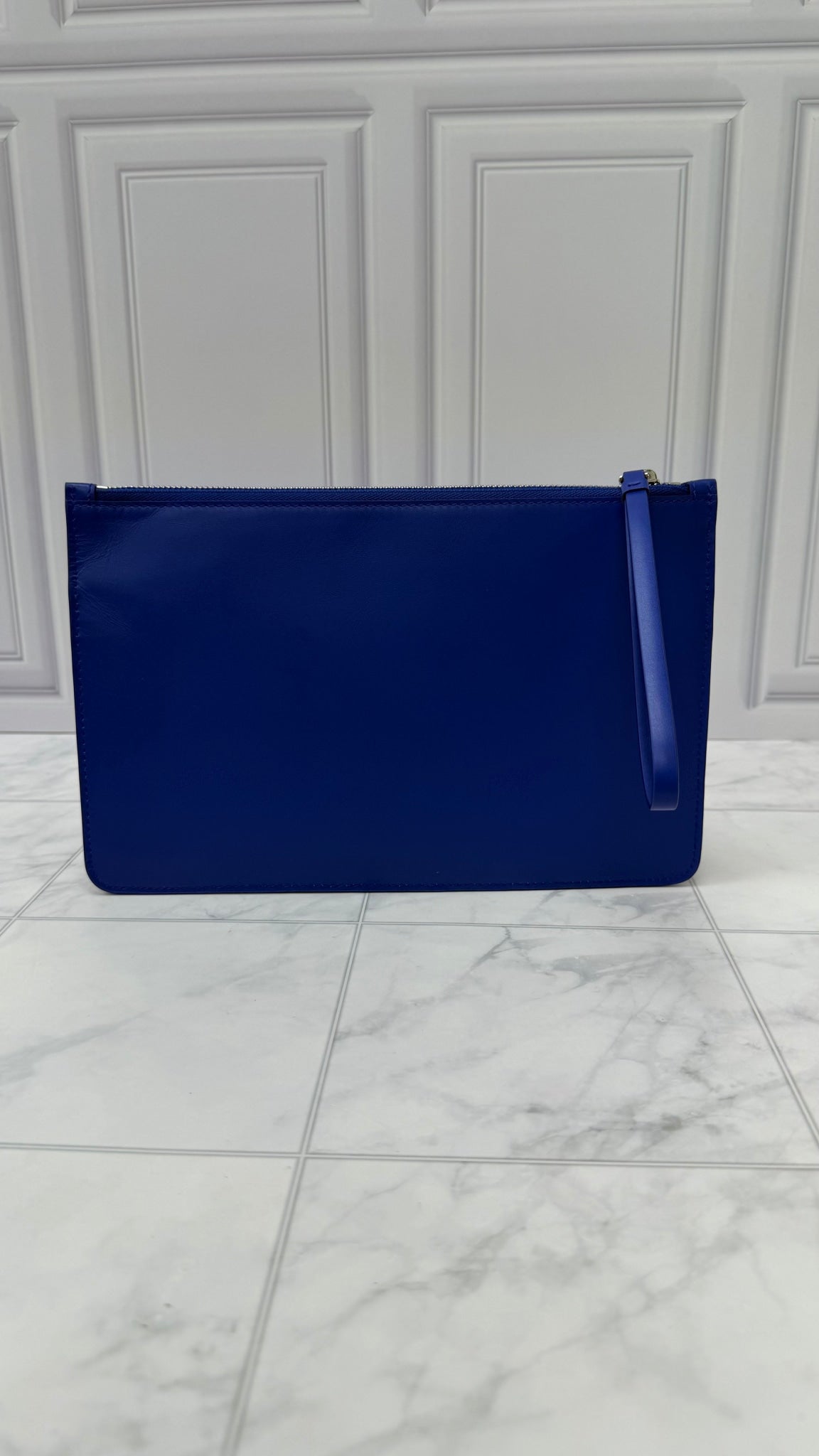 Salvatore Ferragamo Blue Embossed Leather Wristlet