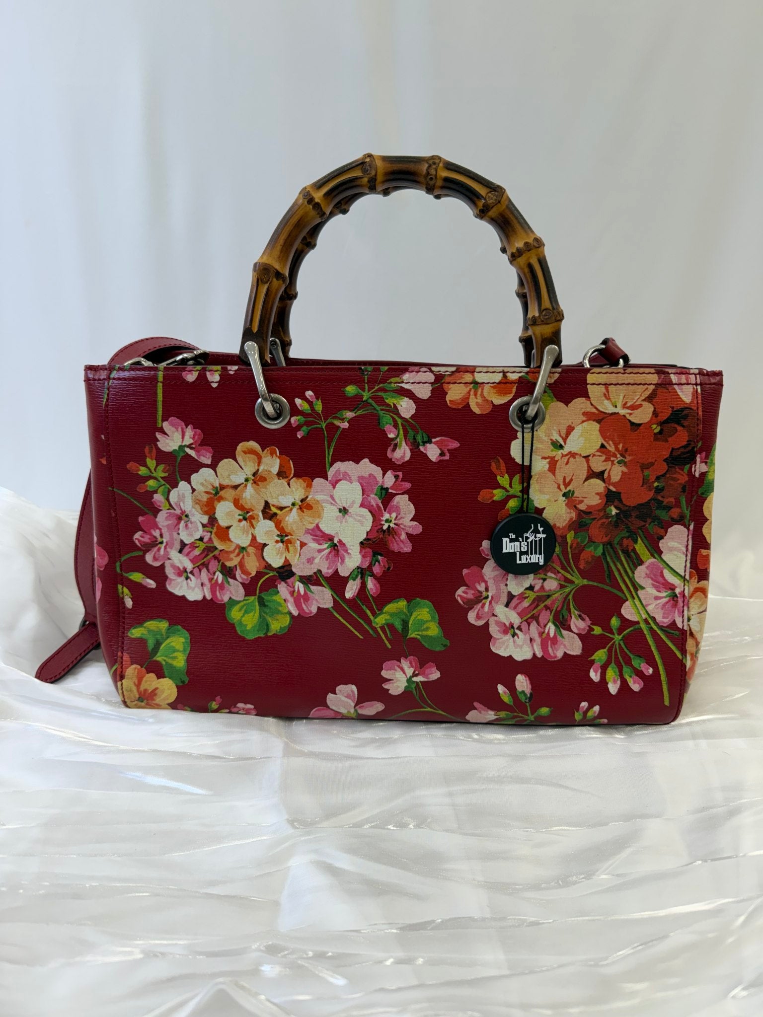 Gucci Red Blooms Bamboo Medium Top Handle 