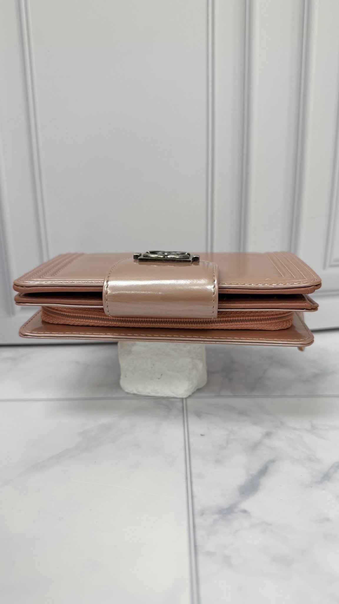 Chanel Pink Patent Leather Boy Compact Wallet 