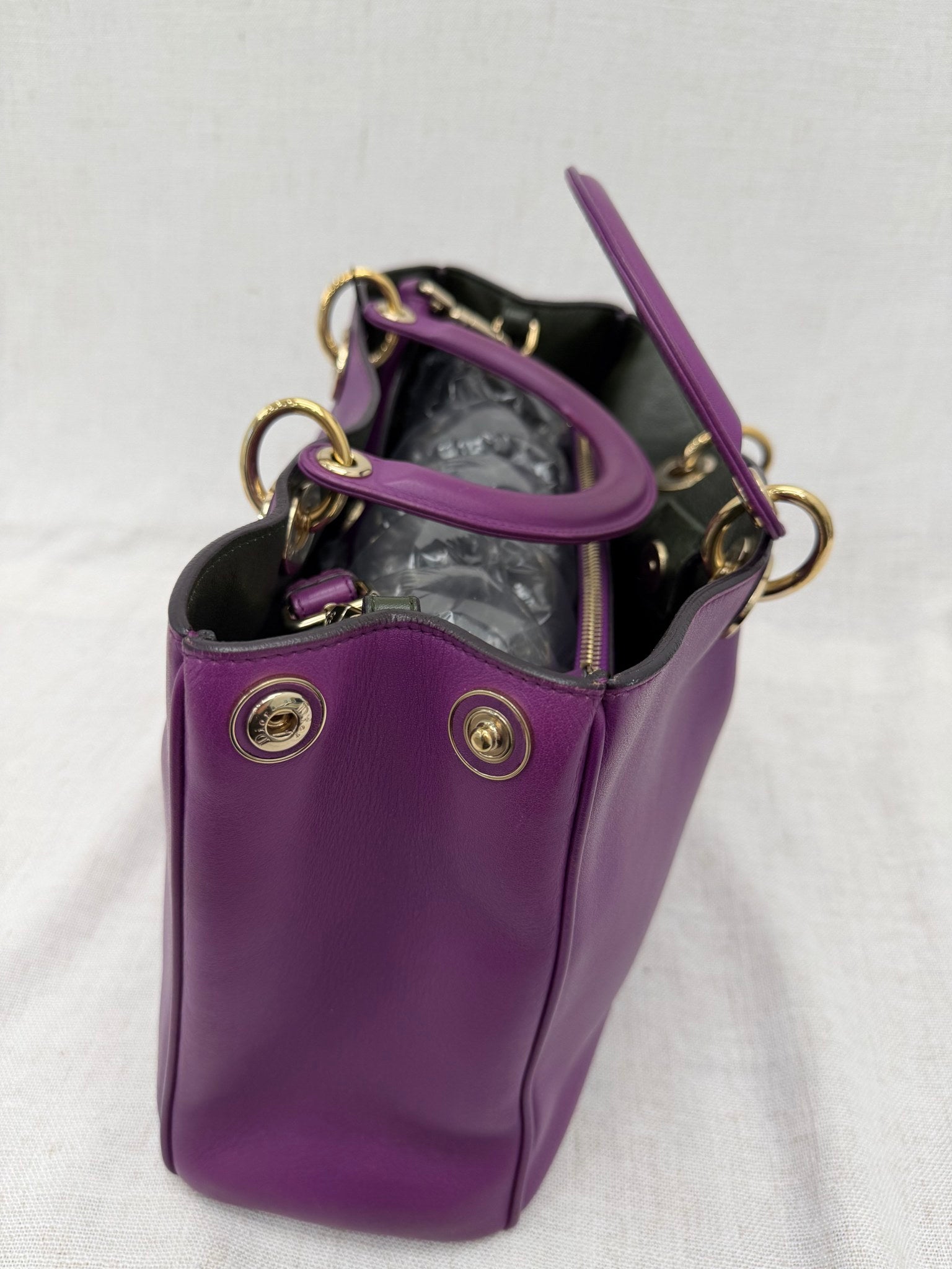 Christian Dior Purple & Green Smooth Calfskin Leather Medium Diorissimo Tote Bag