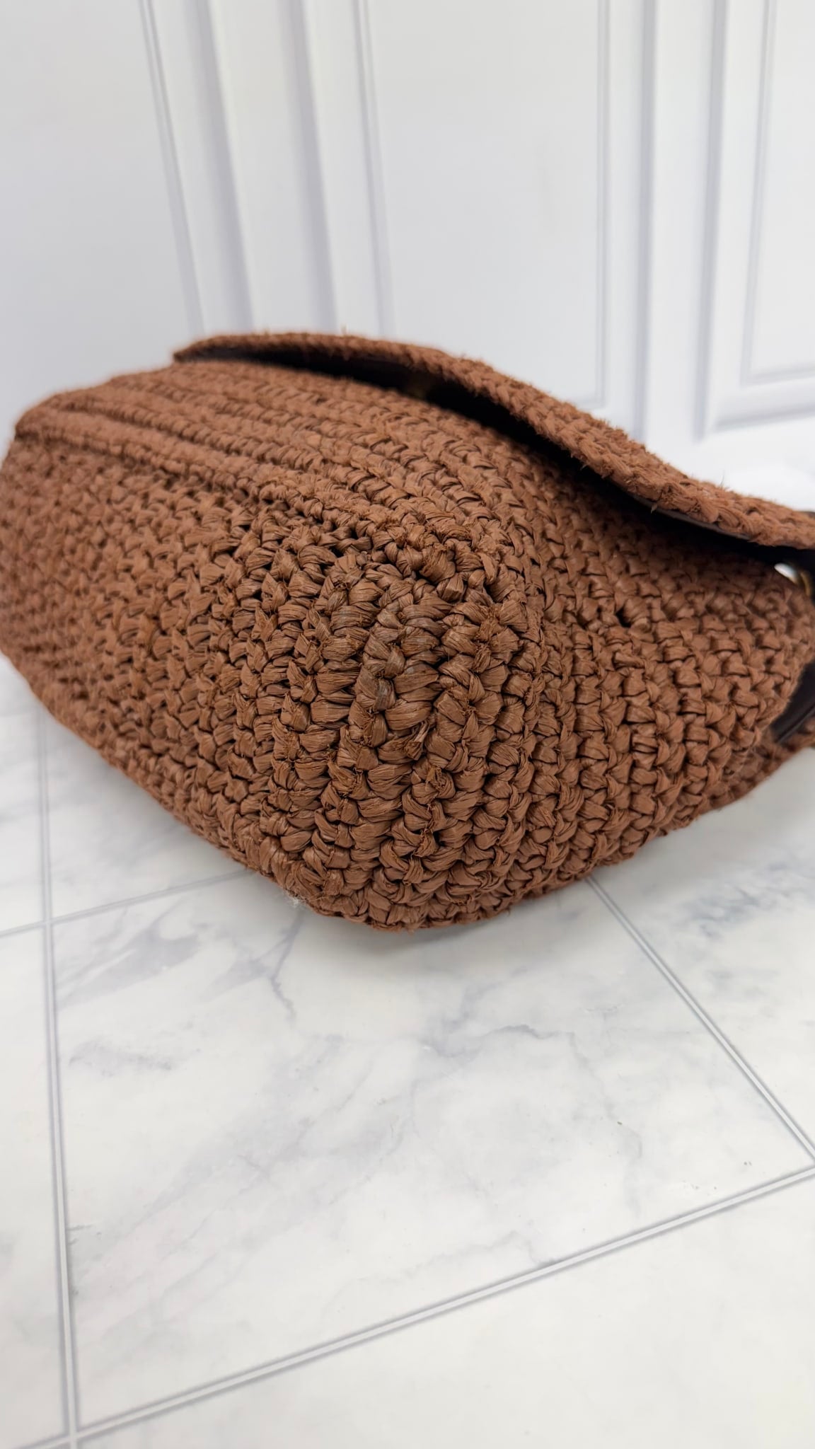 Saint Laurent YSL Brown Raffia Niki Medium Shoulder Bag 