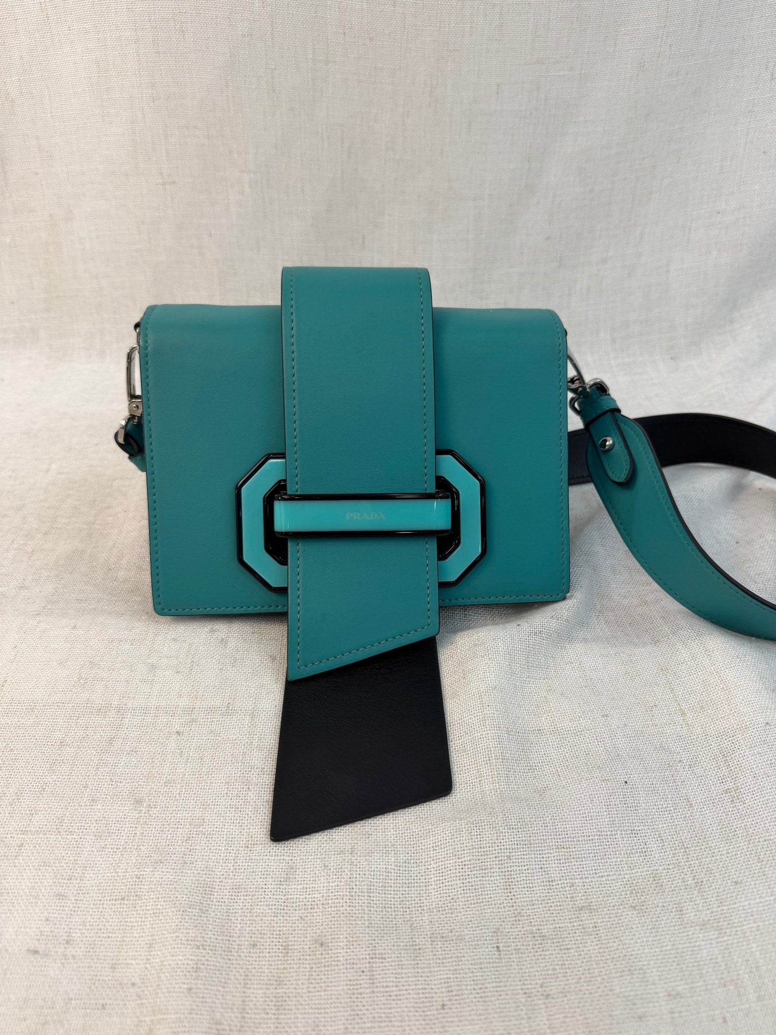 Prada Teal Leather Plex Ribbon Shoulder Bag