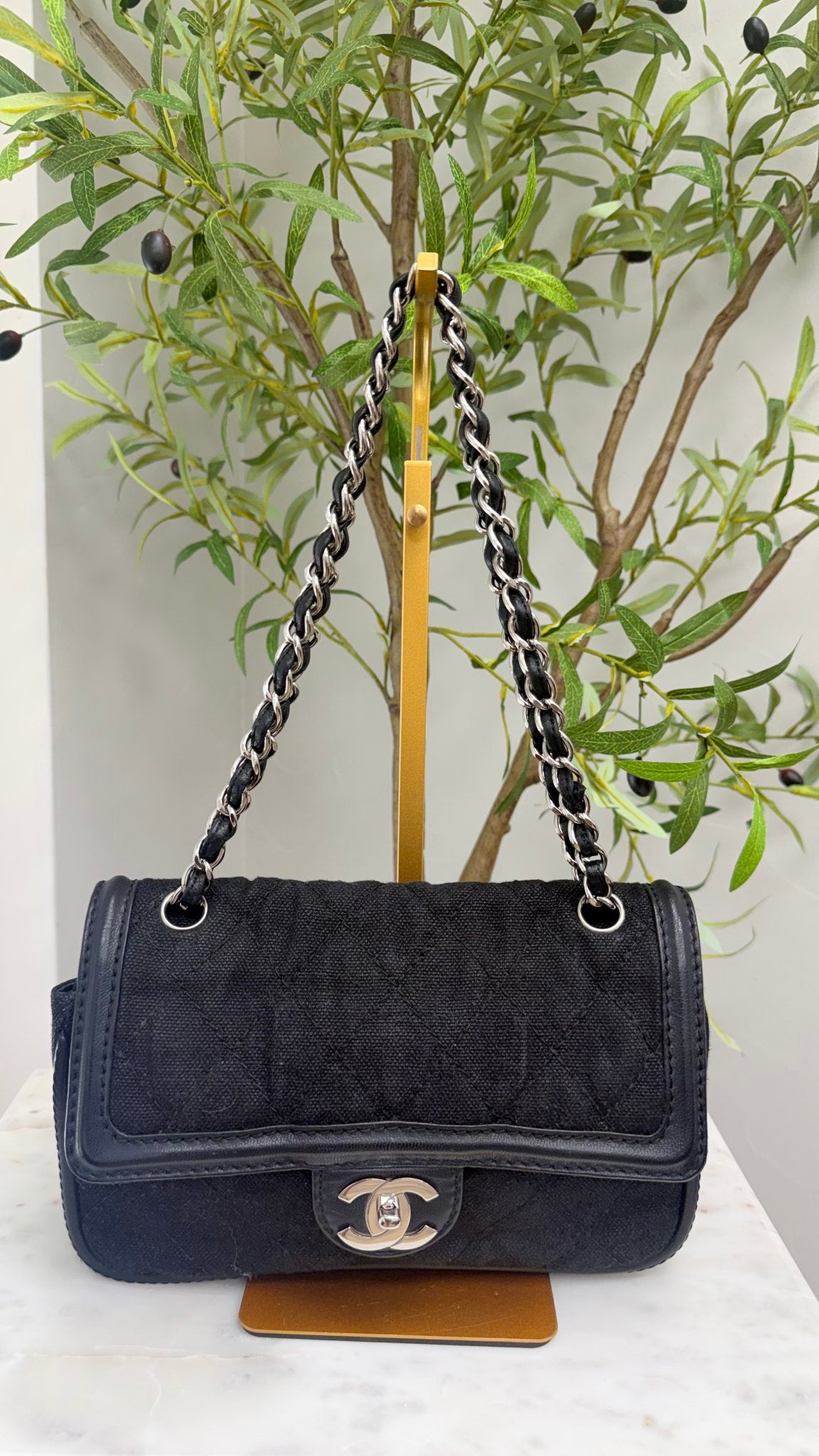 Chanel Black Canvas Double Flap Bag 