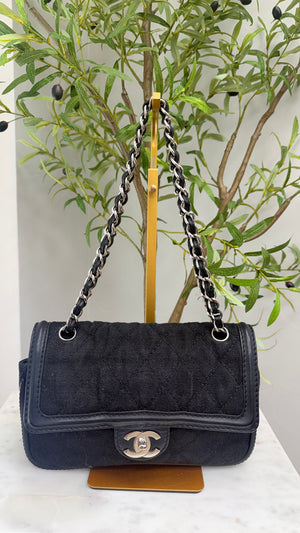 Chanel Black Canvas Double Flap Bag