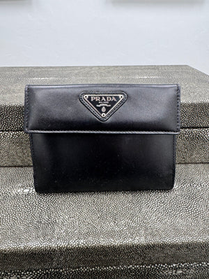 Prada Black Leather Compact Wallet
