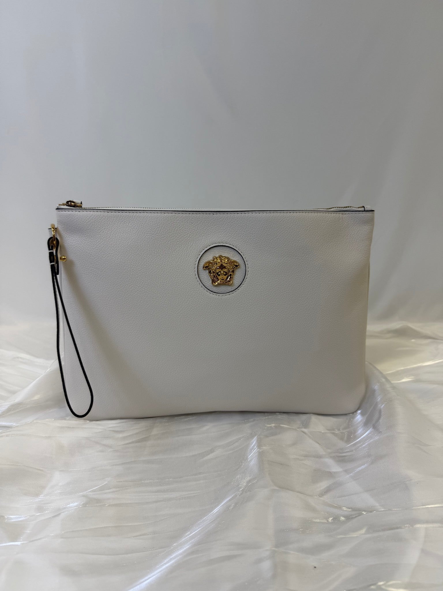 Versace White Leather Pouch With Strap