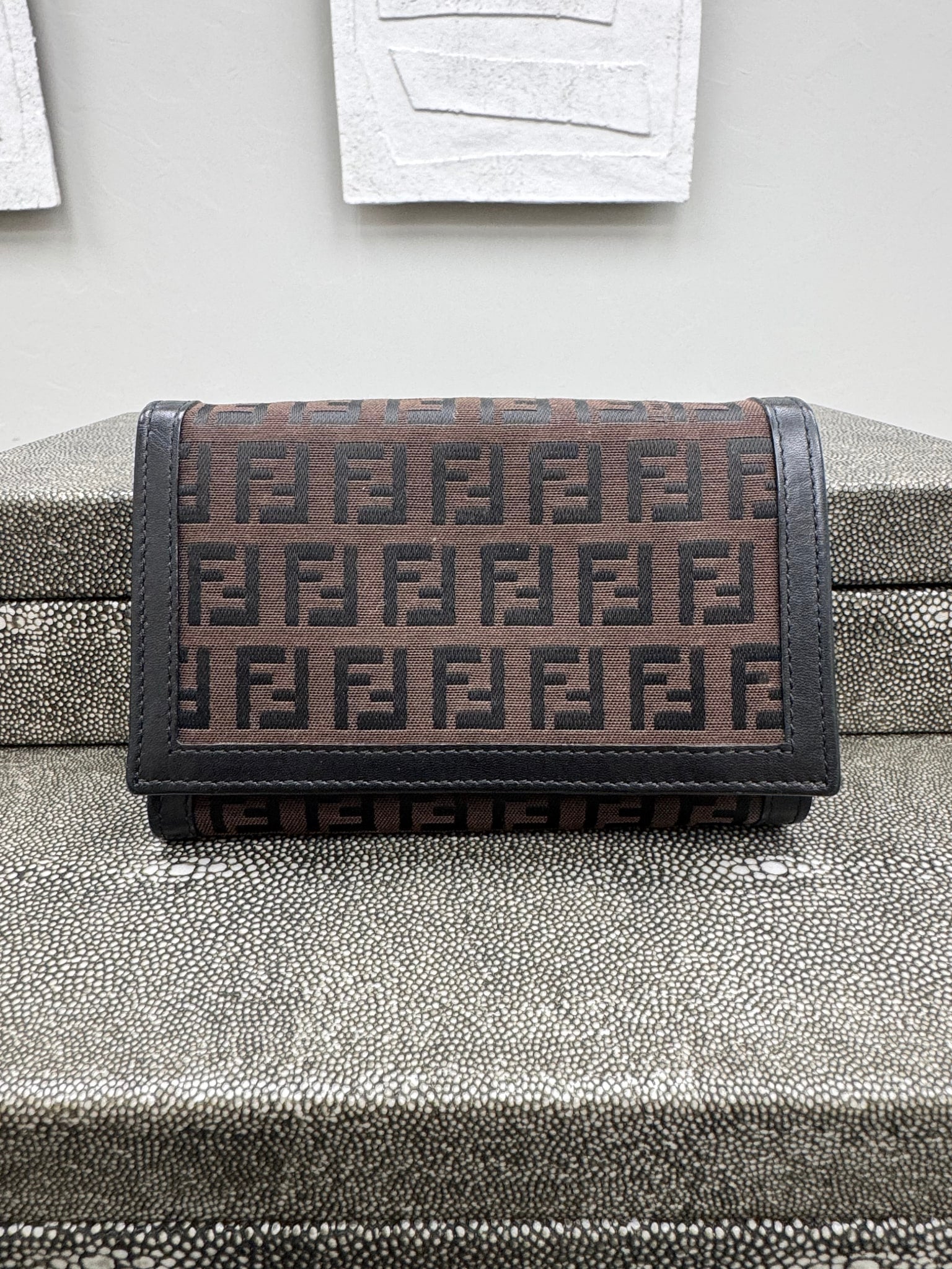 Fendi Brown And Black Zucca Canvas Compact Wallet