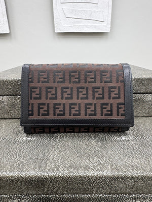 Fendi Brown And Black Zucca Canvas Compact Wallet