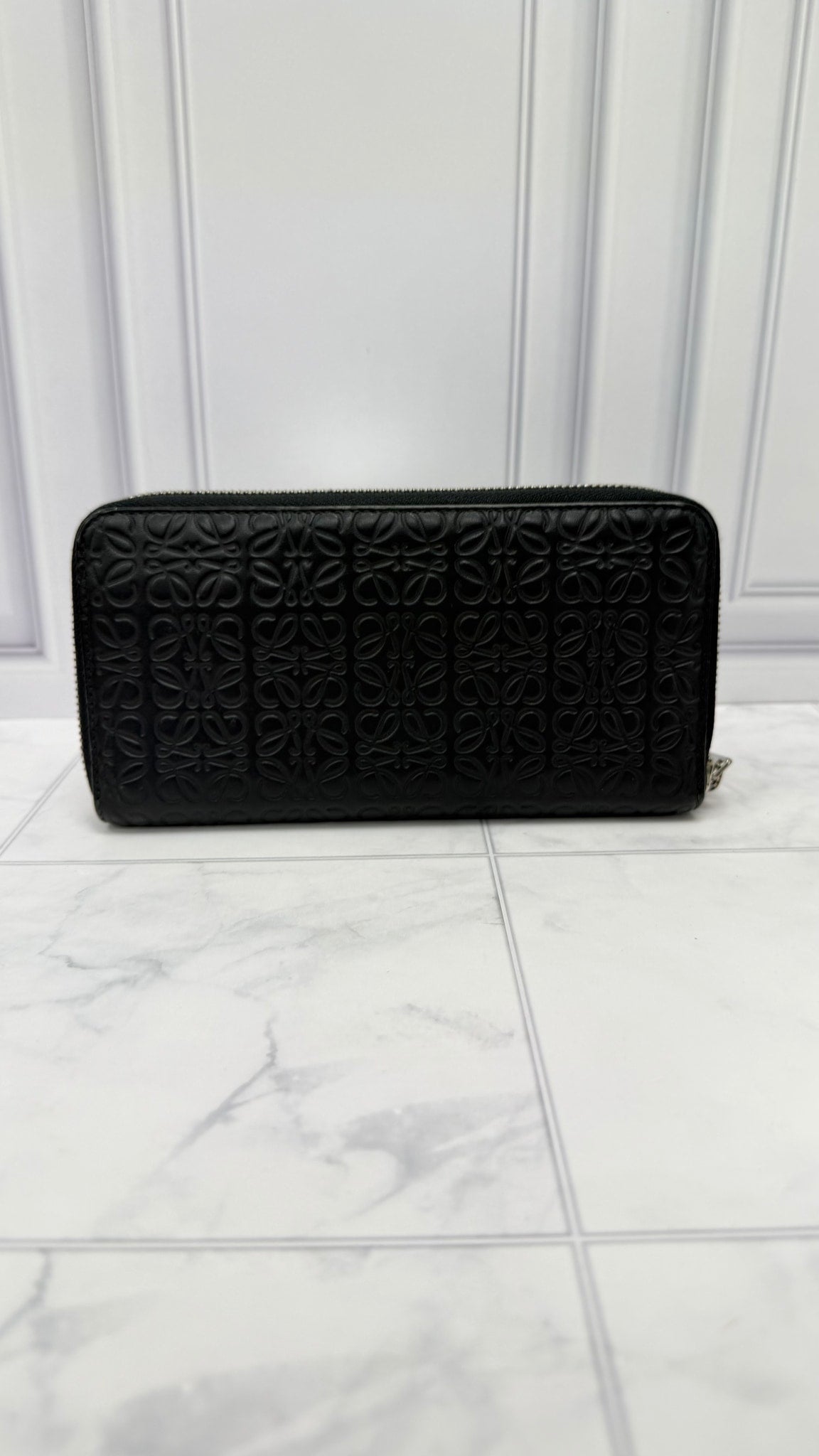 Loewe Black Embossed Anagram Leather Zippy Wallet