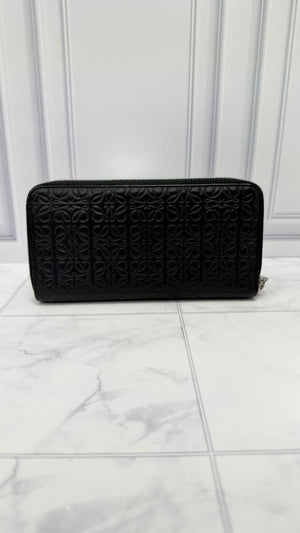 Loewe Black Embossed Anagram Leather Zippy Wallet