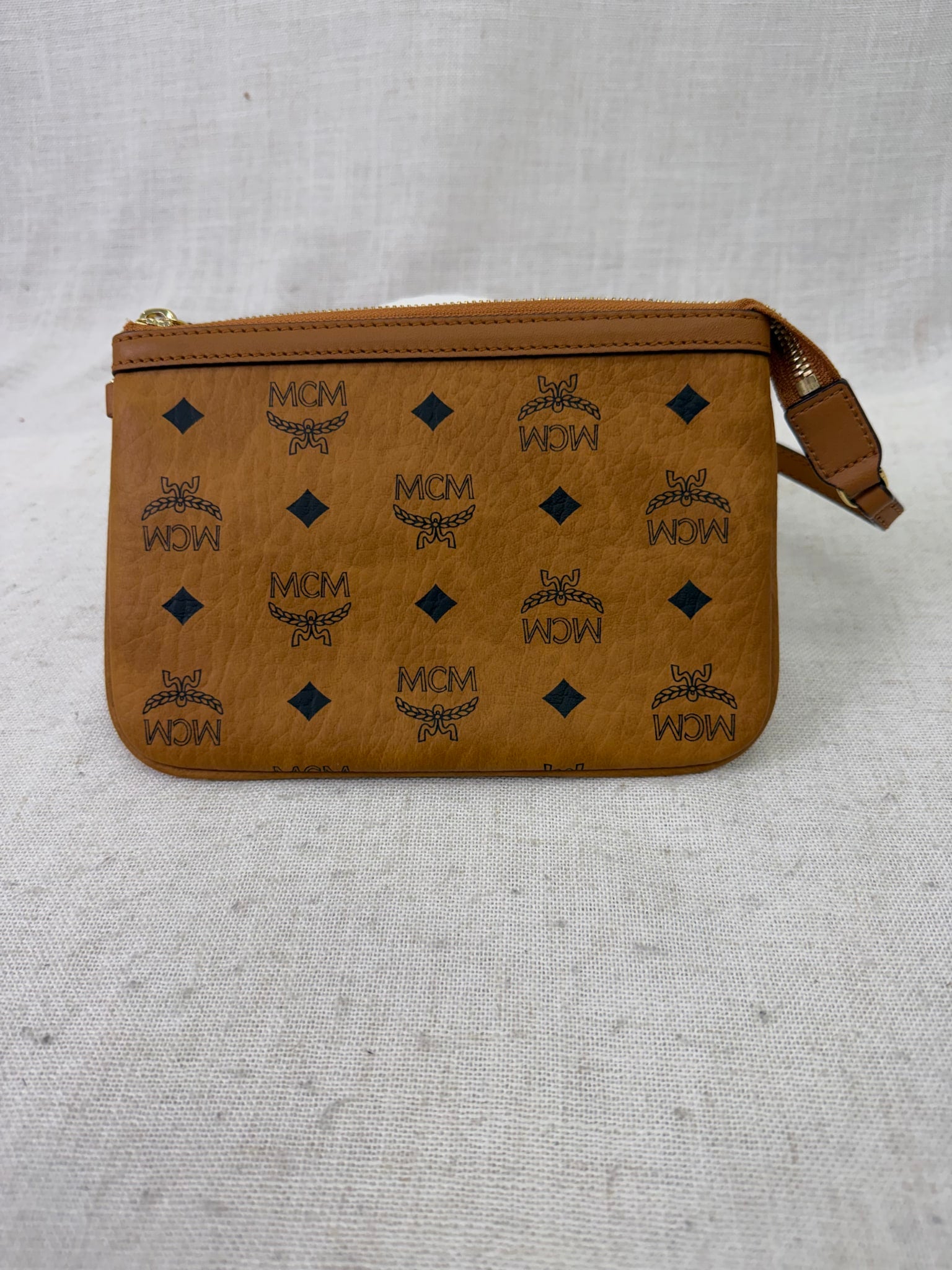 MCM Cognac Coated Canvas Mini Pochette