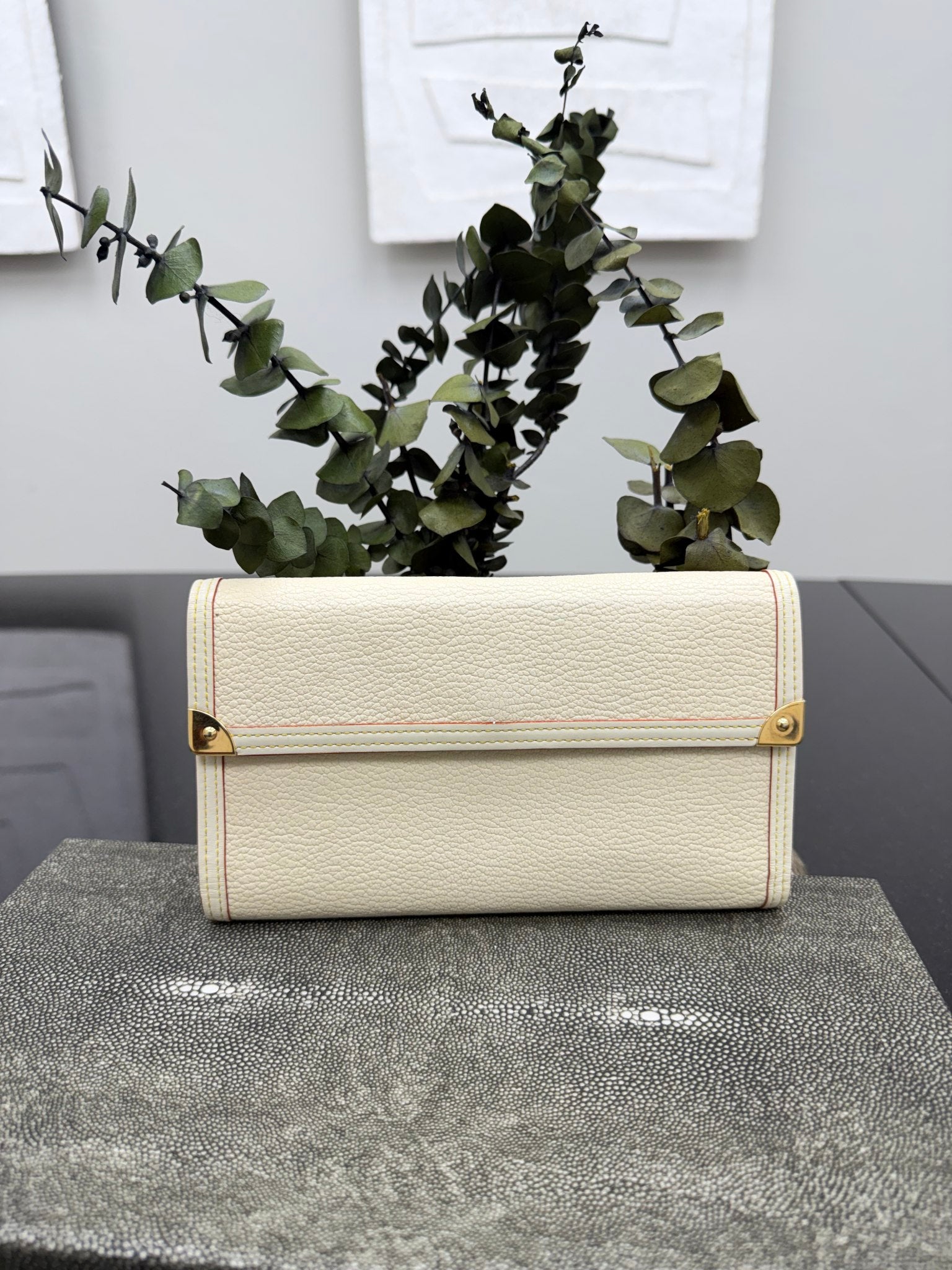 Louis Vuitton Cream Grained Leather Porte Tresor Wallet 