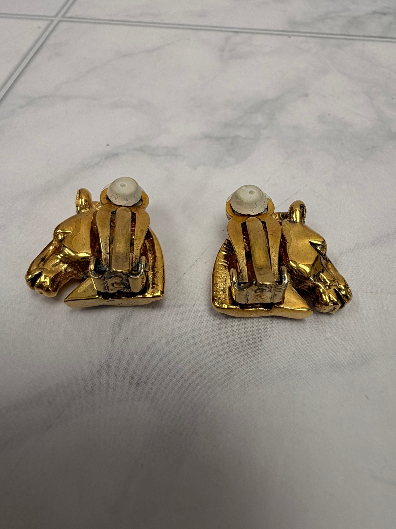 Hermes Gold Vintage Cheval Horse Head Earrings
