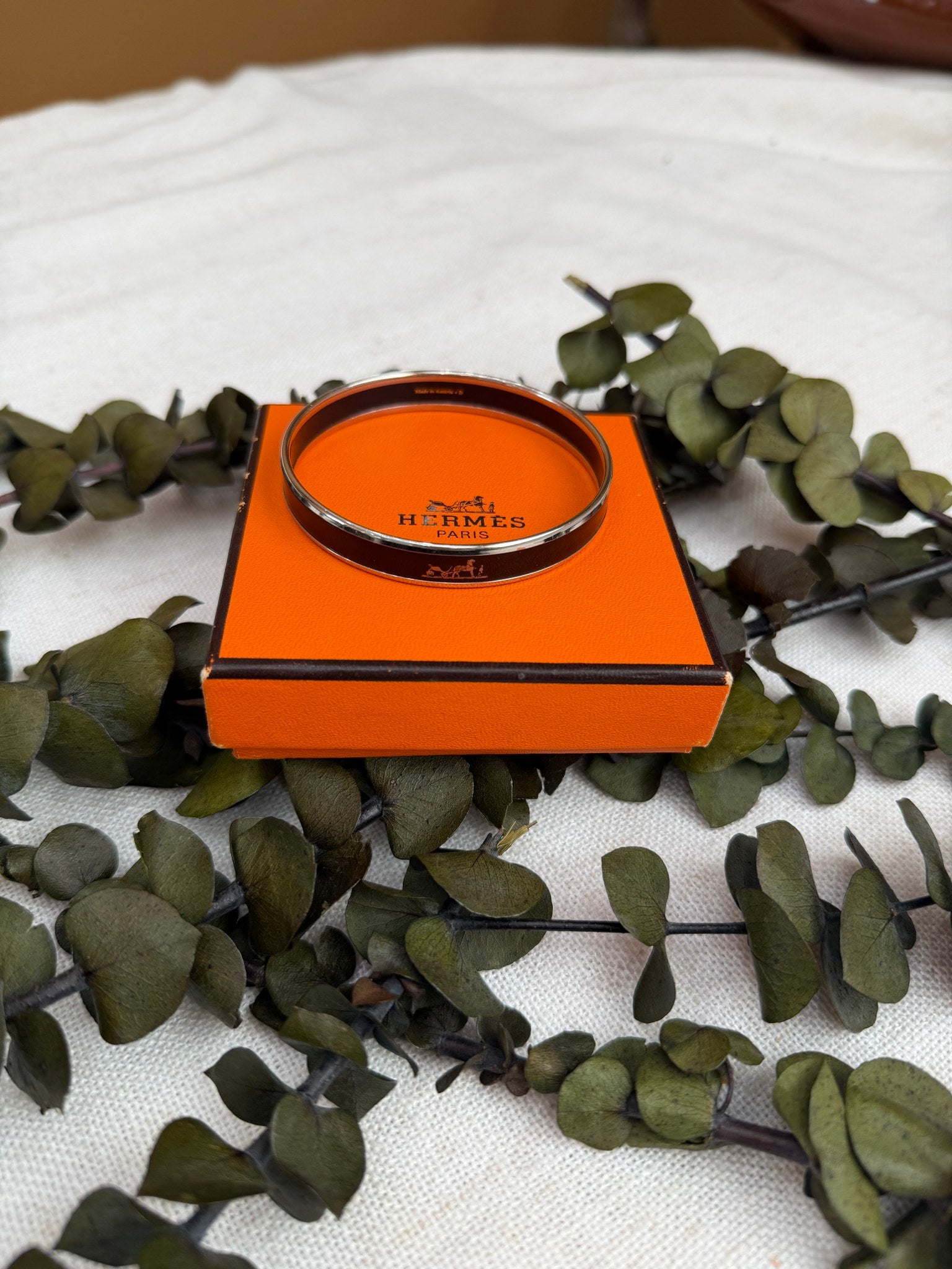 Hermes Black Enamel Caleche Bangle