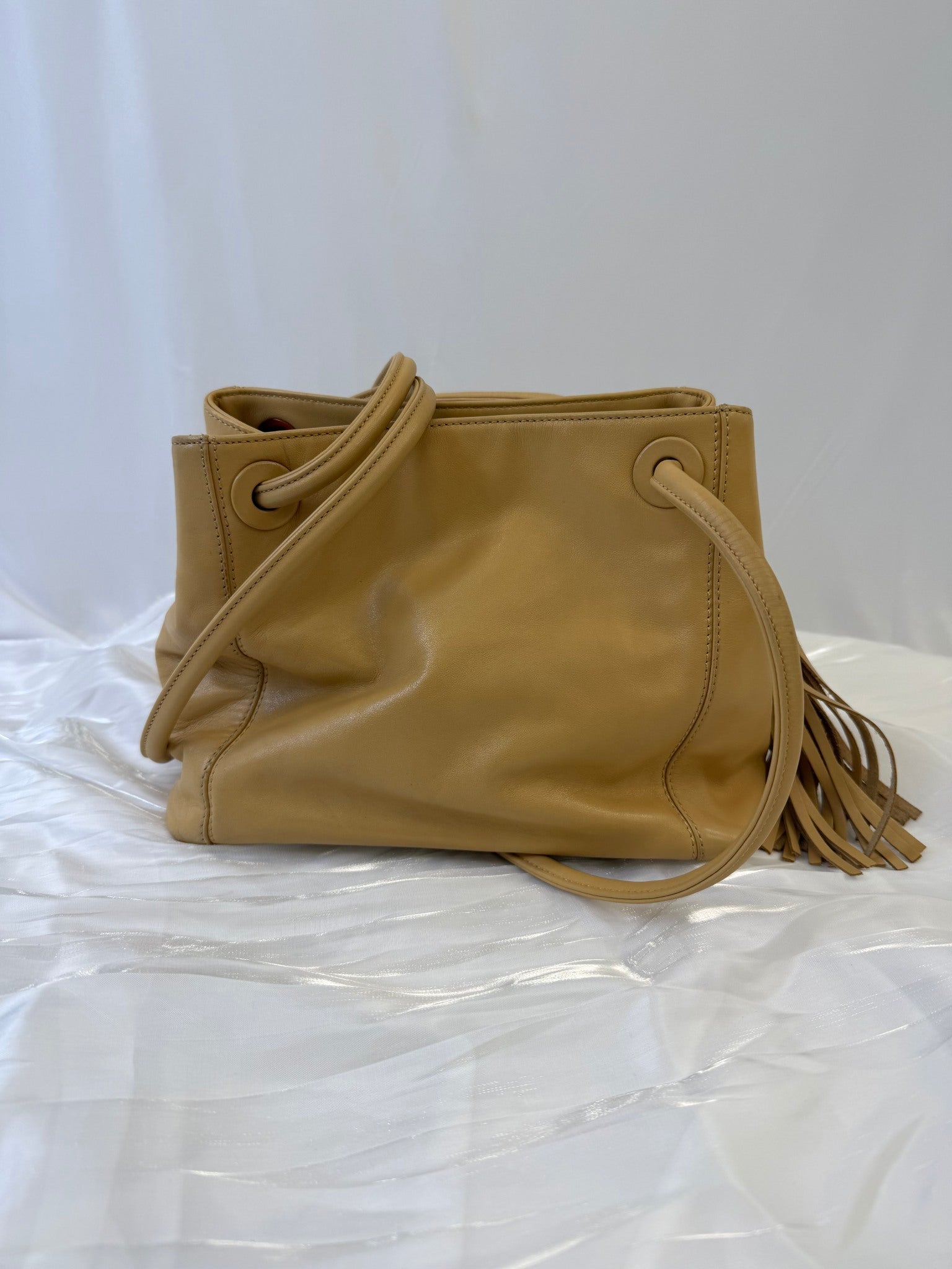 Chanel Tan Lambskin CC Tassel Shoulder Bag