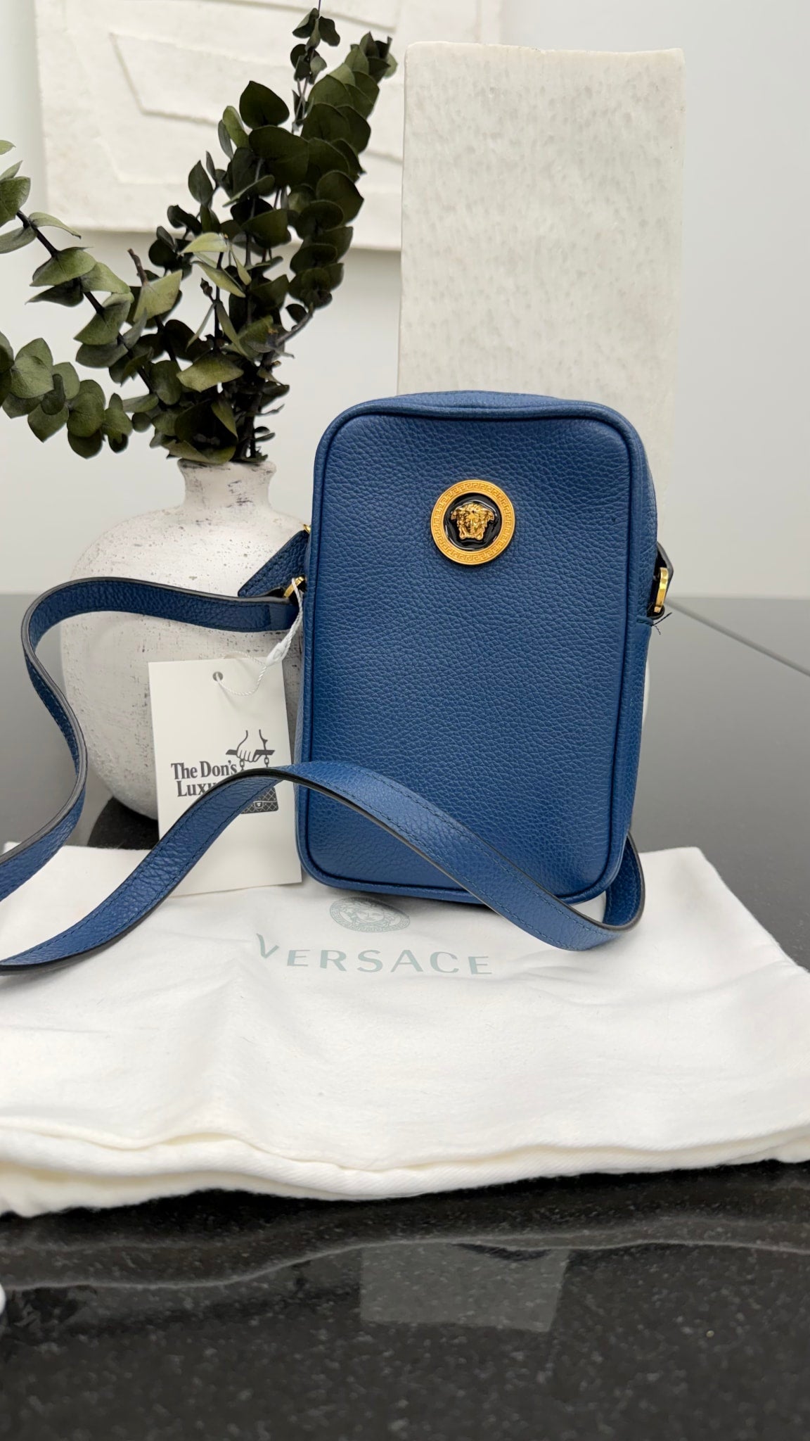 Versace Blue Leather Medusa Crossbody Bag