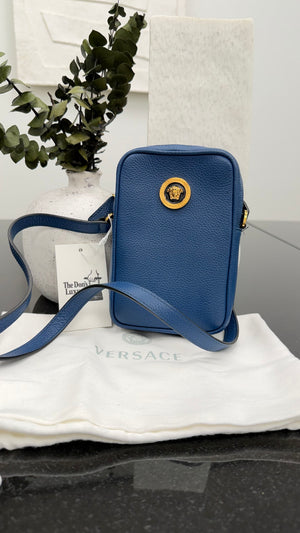 Versace Blue Leather Medusa Crossbody Bag