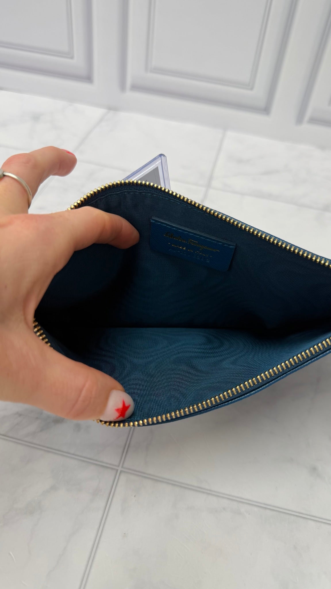 Salvatore Ferragamo Blue Leather Wristlet