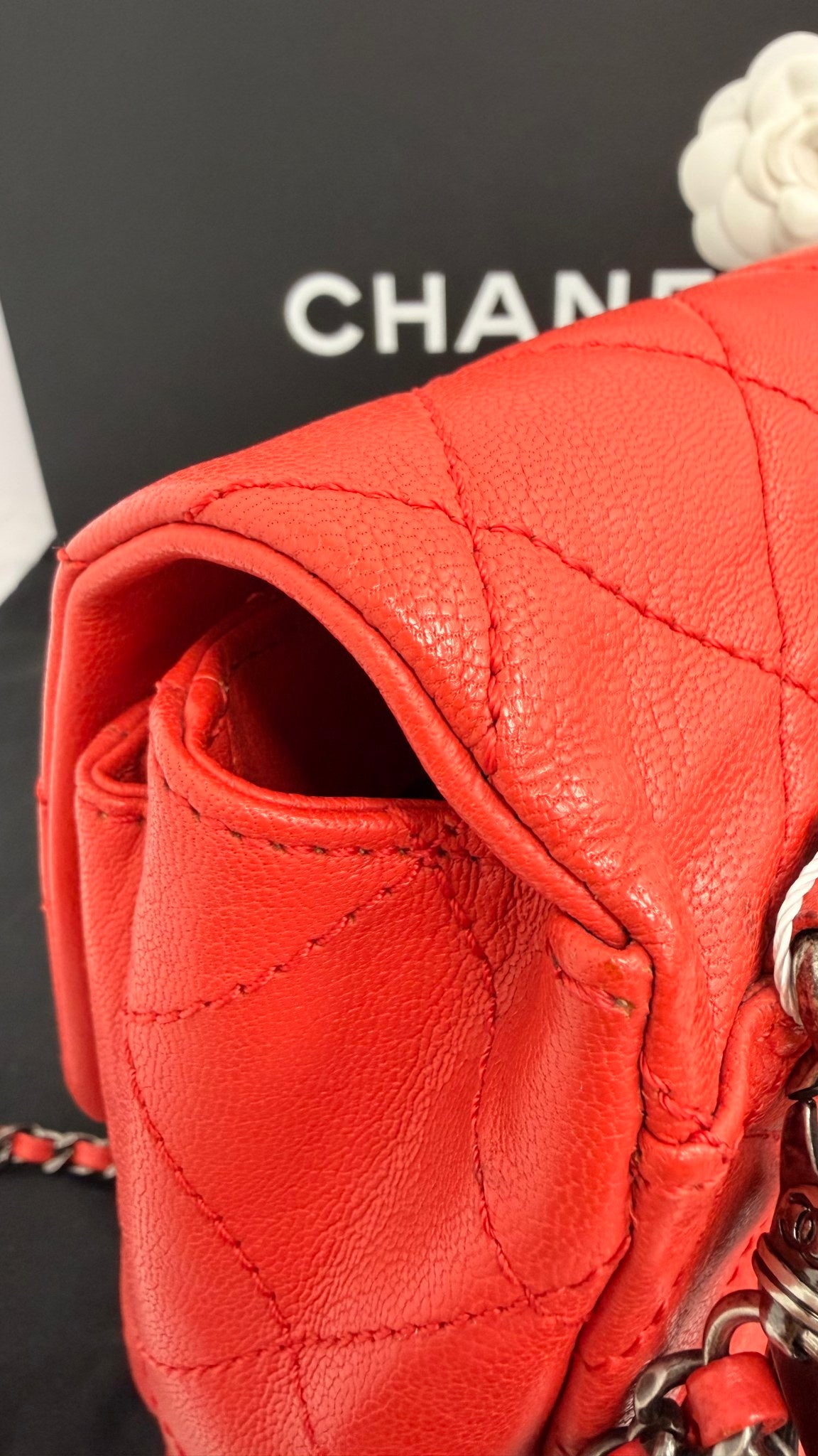 Chanel Red Quilted Goatskin Small Double Carry Waist Chain Flap Bag