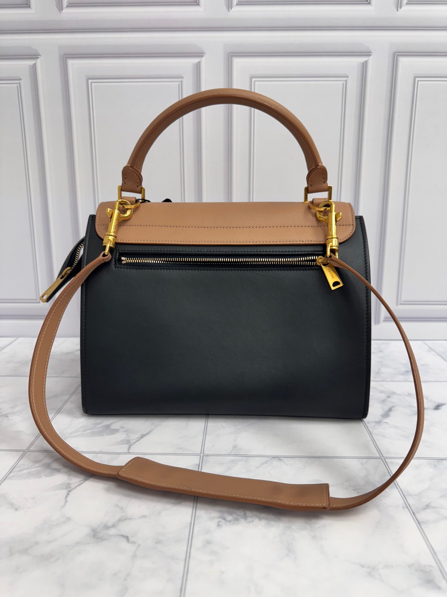 Celine Tan And Black Leather Trapeze 2Way Bag