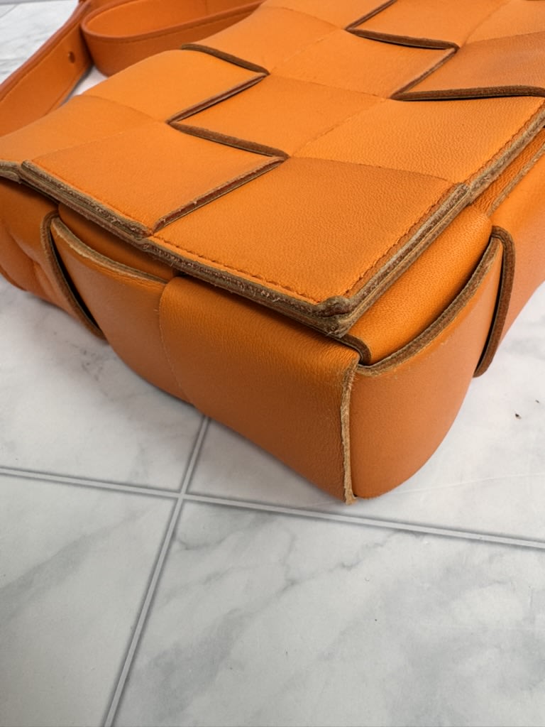 Bottega Veneta Orange Maxi Intrecciato Leather Cassette Crossbody Bag