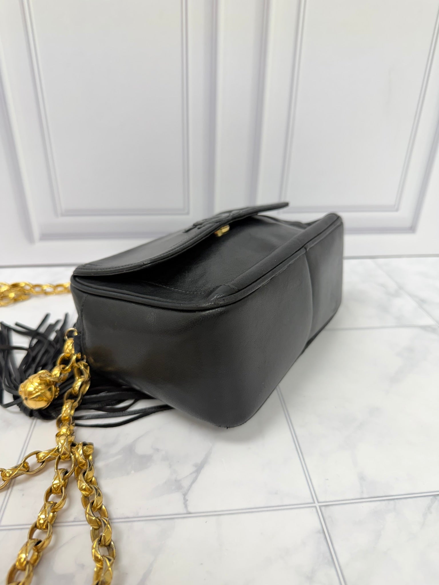 Chanel Black Lambskin Leather Chain Crossbody Bag 