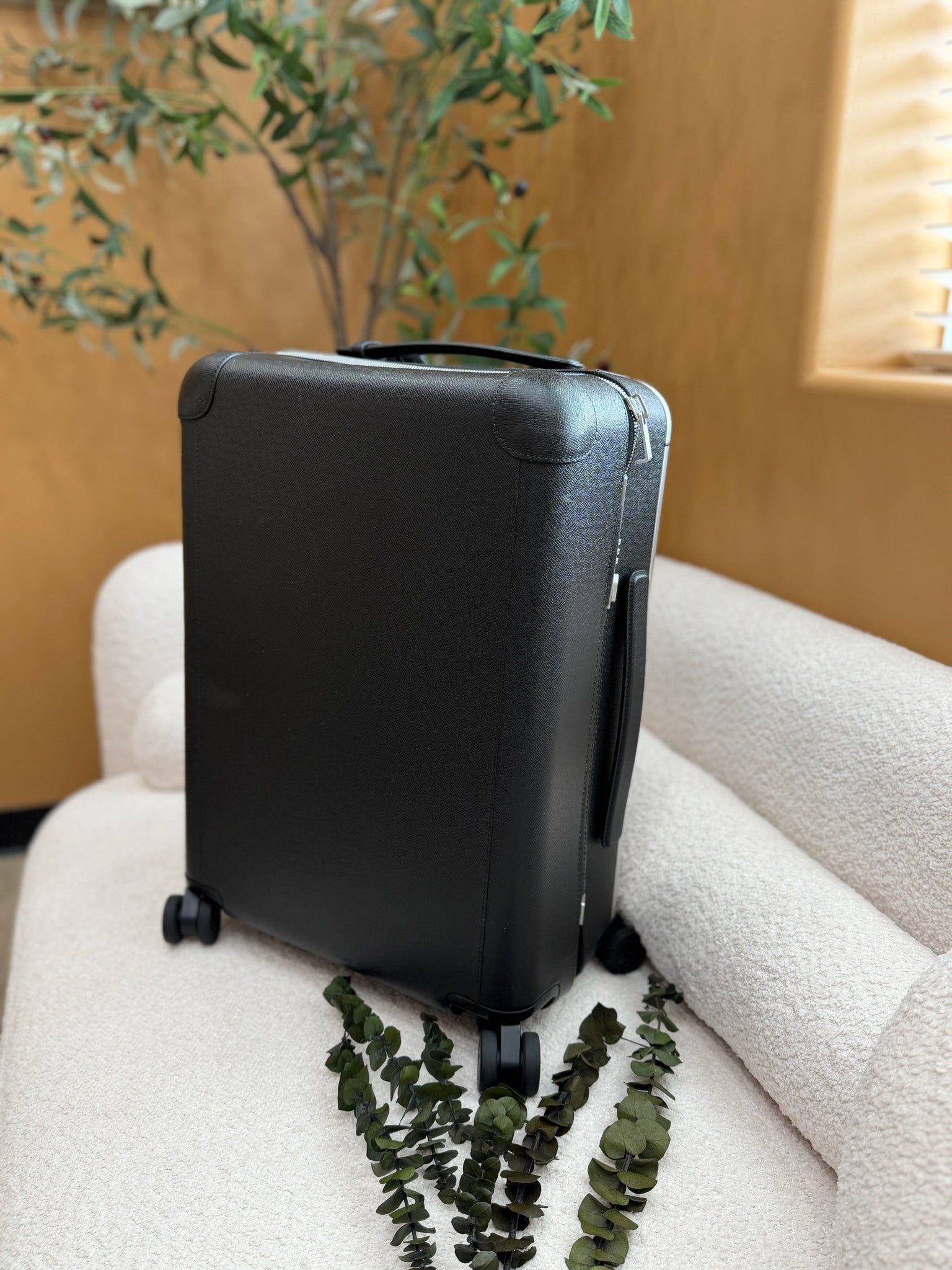 Louis Vuitton Black Leather Taiga Horizon 55 Roller Bag