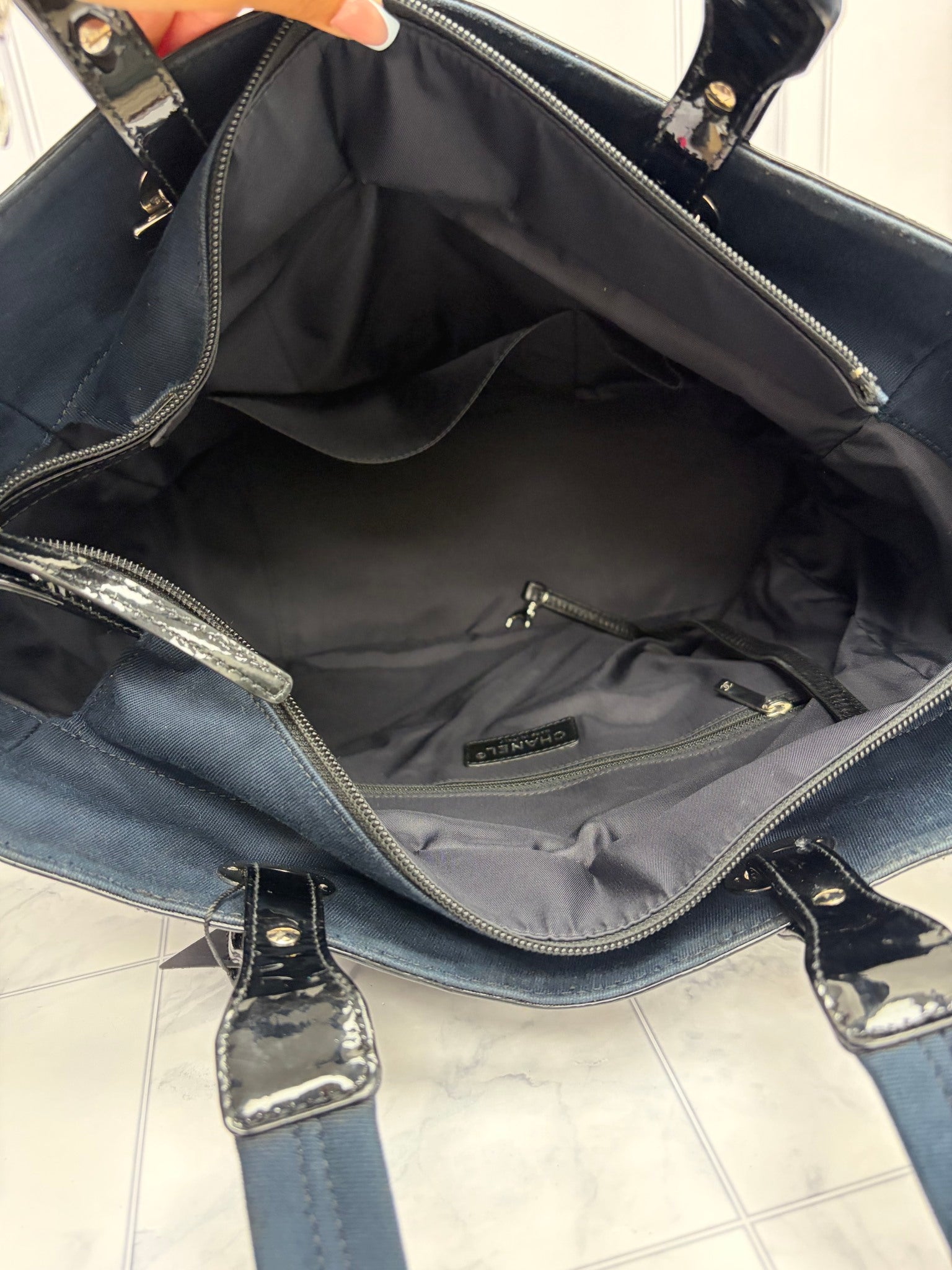 Chanel Navy Blue Canvas Paris Biarritz Tote Bag