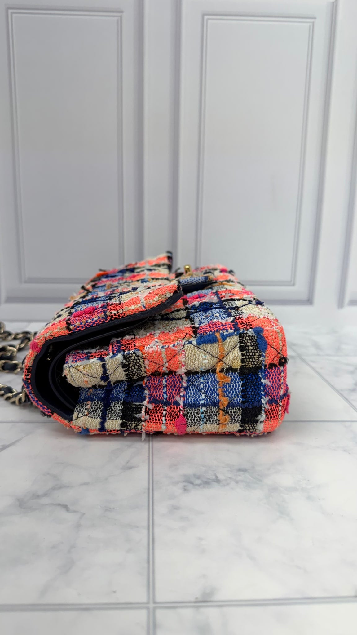 Chanel Multicolor Quilted Tweed Medium Double Flap Bag 