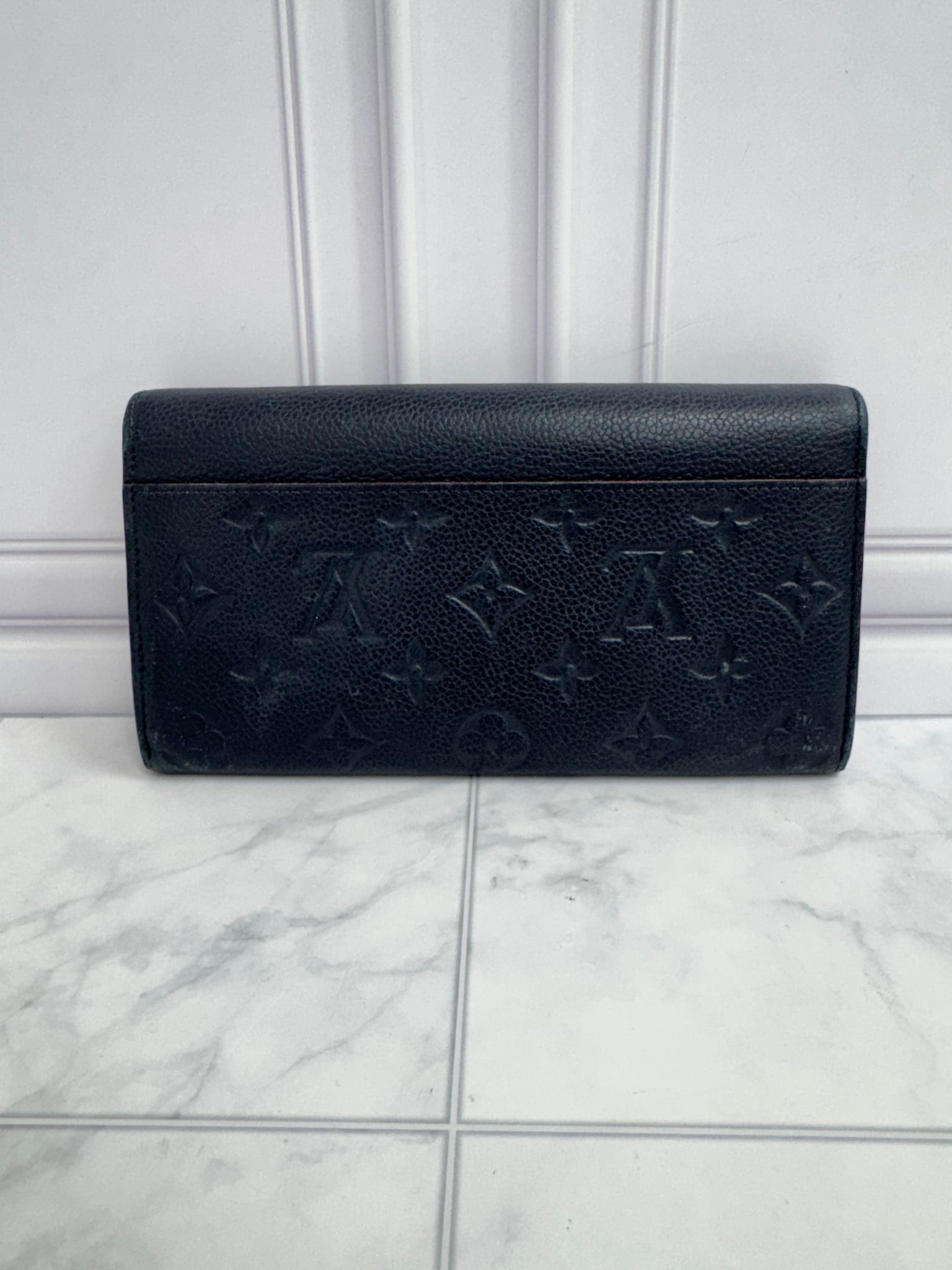 Louis Vuitton Navy Blue Monogram Empreinte Leather Sarah Wallet