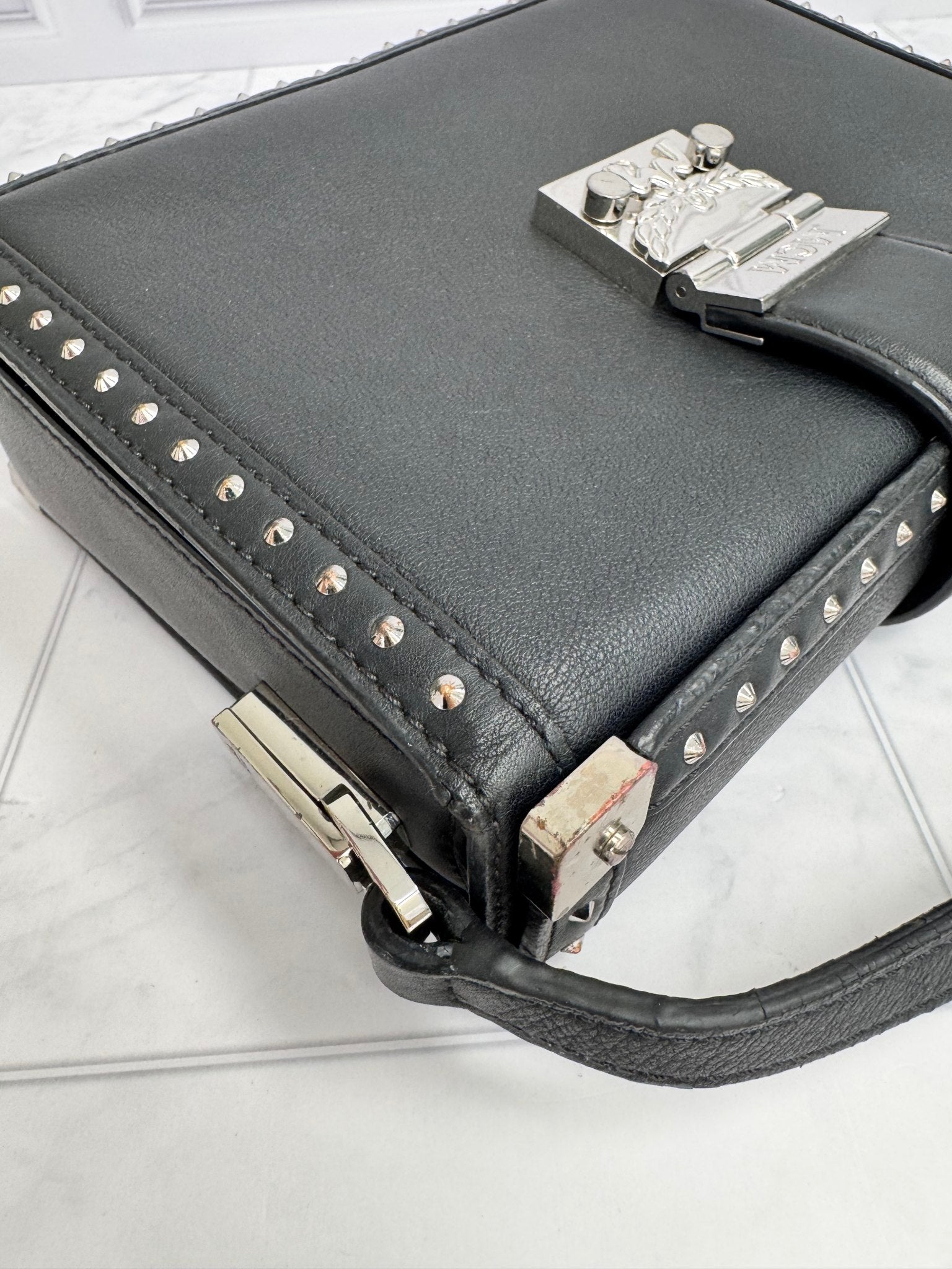 MCM Black Studded Leather Crossbody Bag
