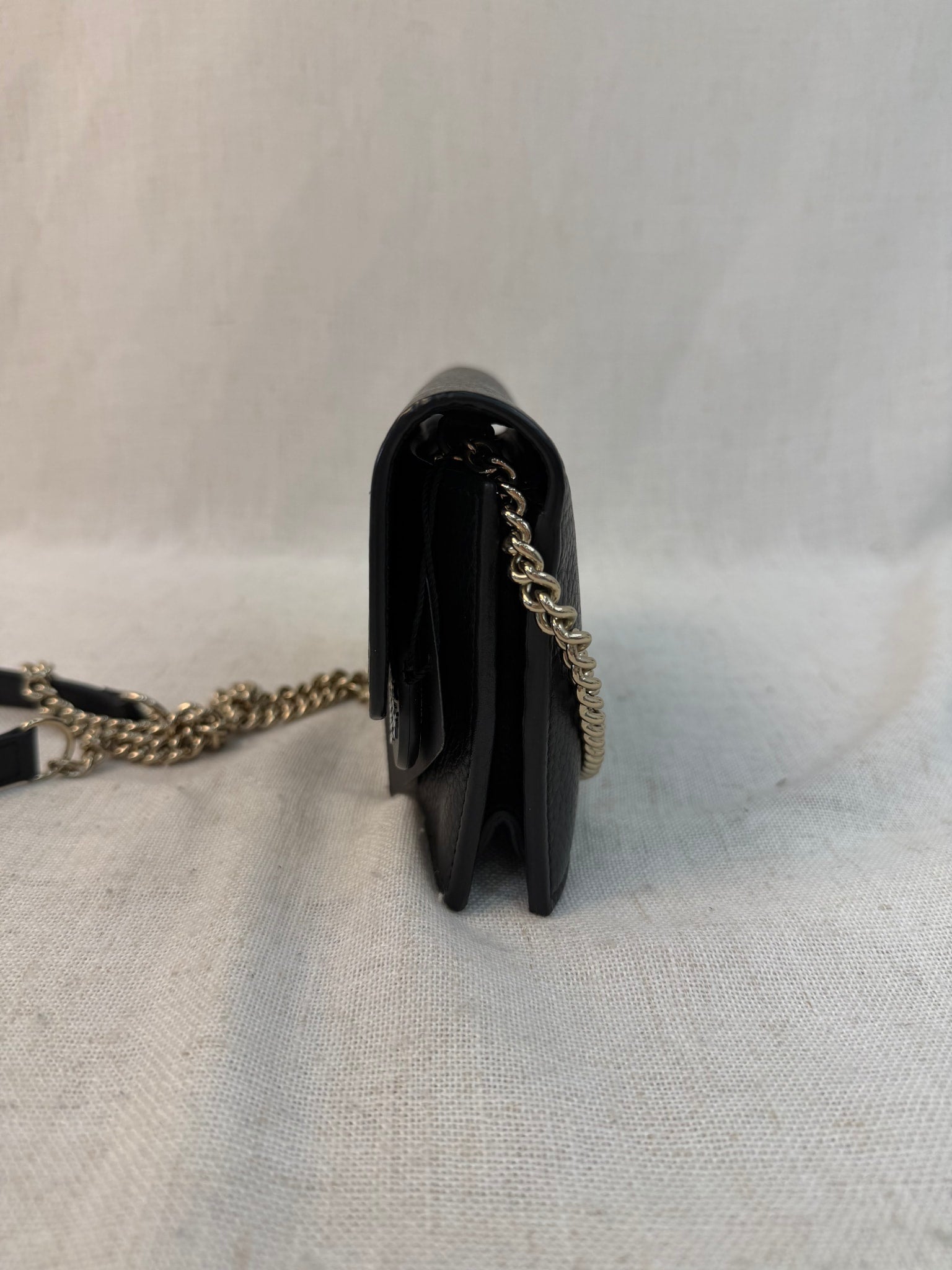 Gucci Black Leather Interlocking G Wallet On Chain Bag