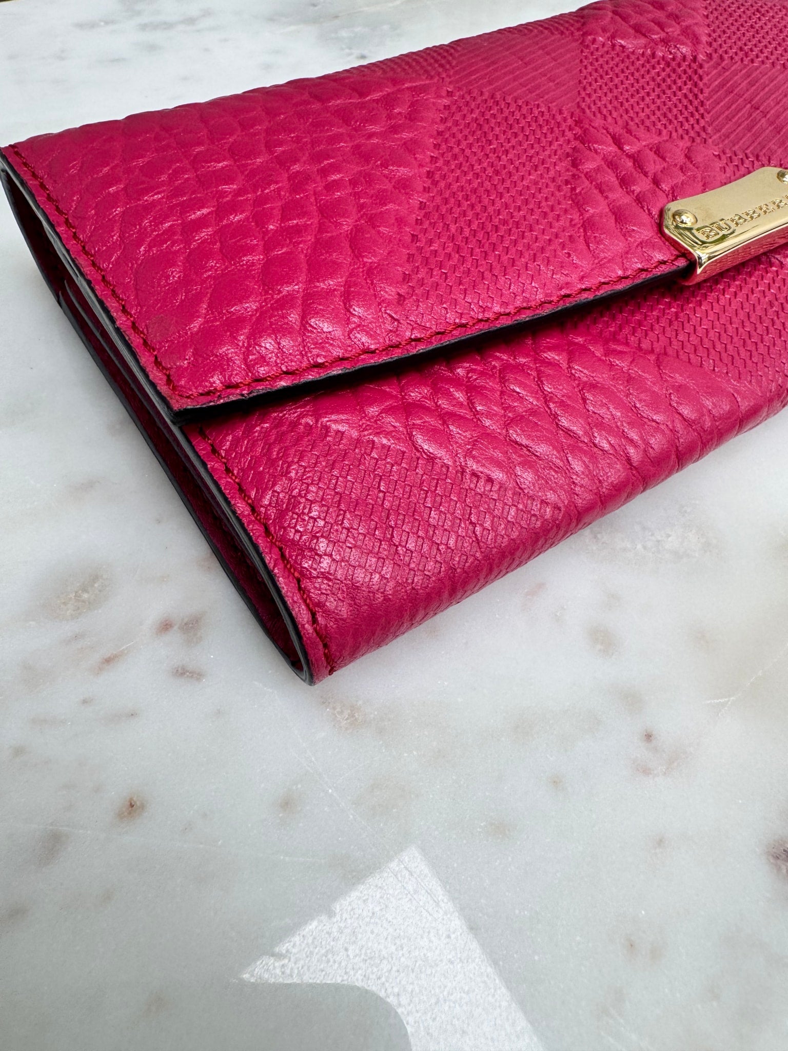 Burberry Pink Embossed Leather Long Wallet