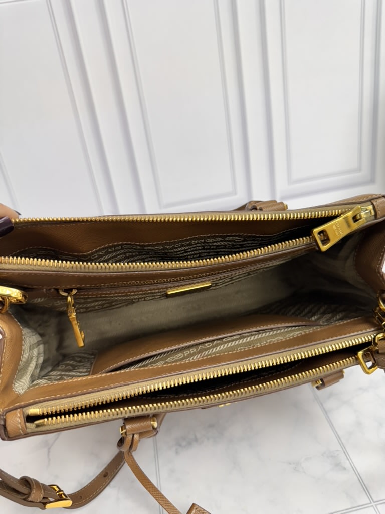 Prada Tan Saffiano Leather Double Zip Galleria Tote Bag