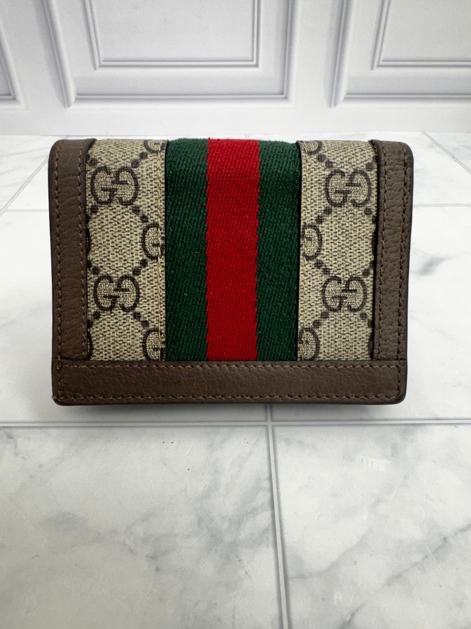 Gucci Brown GG Supreme Ophidia Compact Wallet