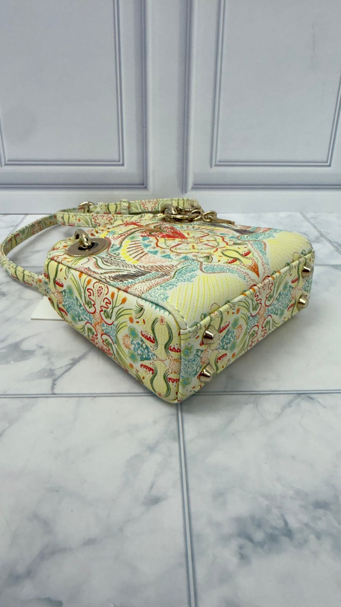 Christian Dior Ivory Multicolor Leather Embroidered In Lights Micro Lady Dior Handbag 